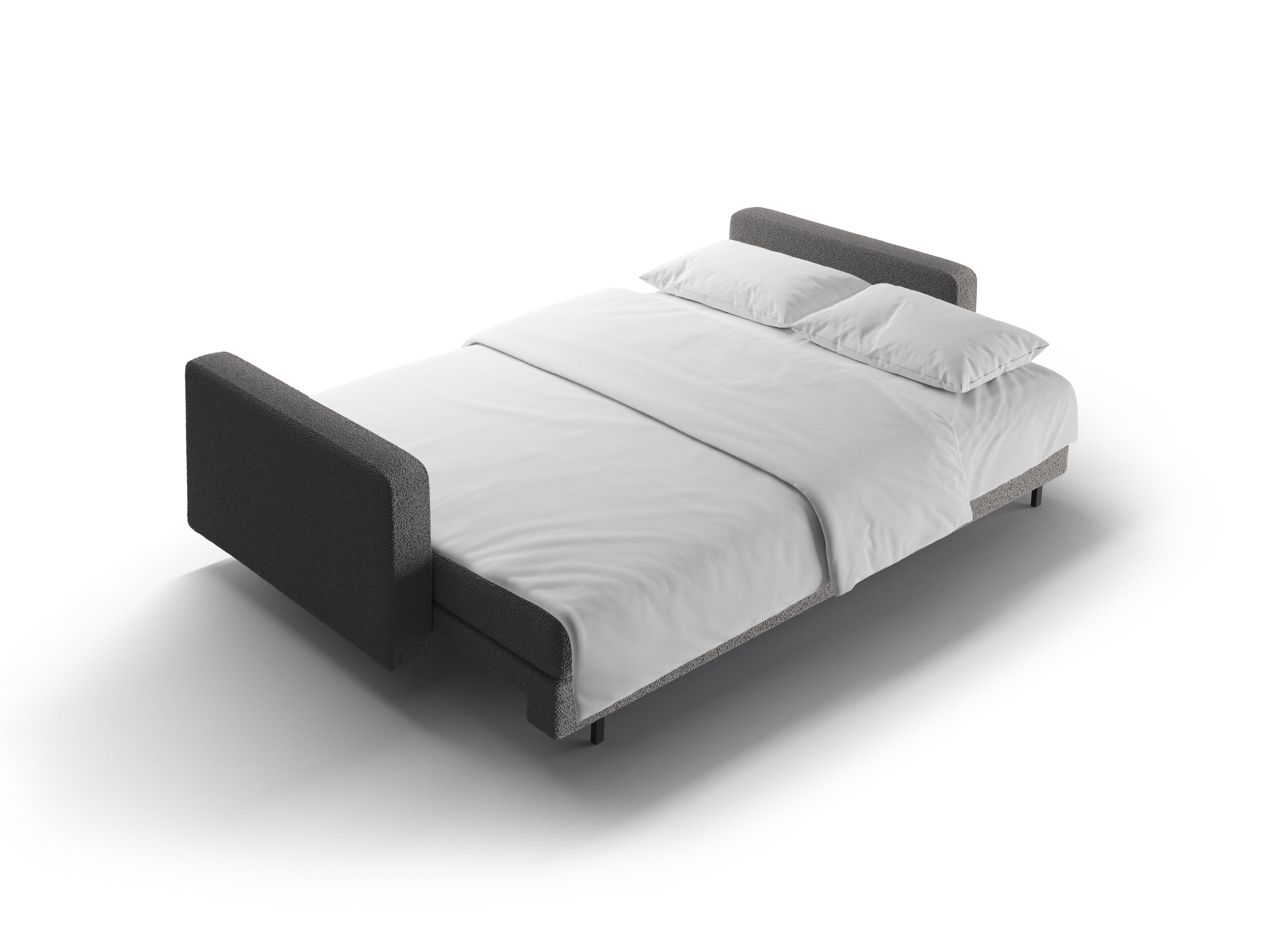 3-seater sofa with sleeping function BALI in dark gray bouclé with a black base