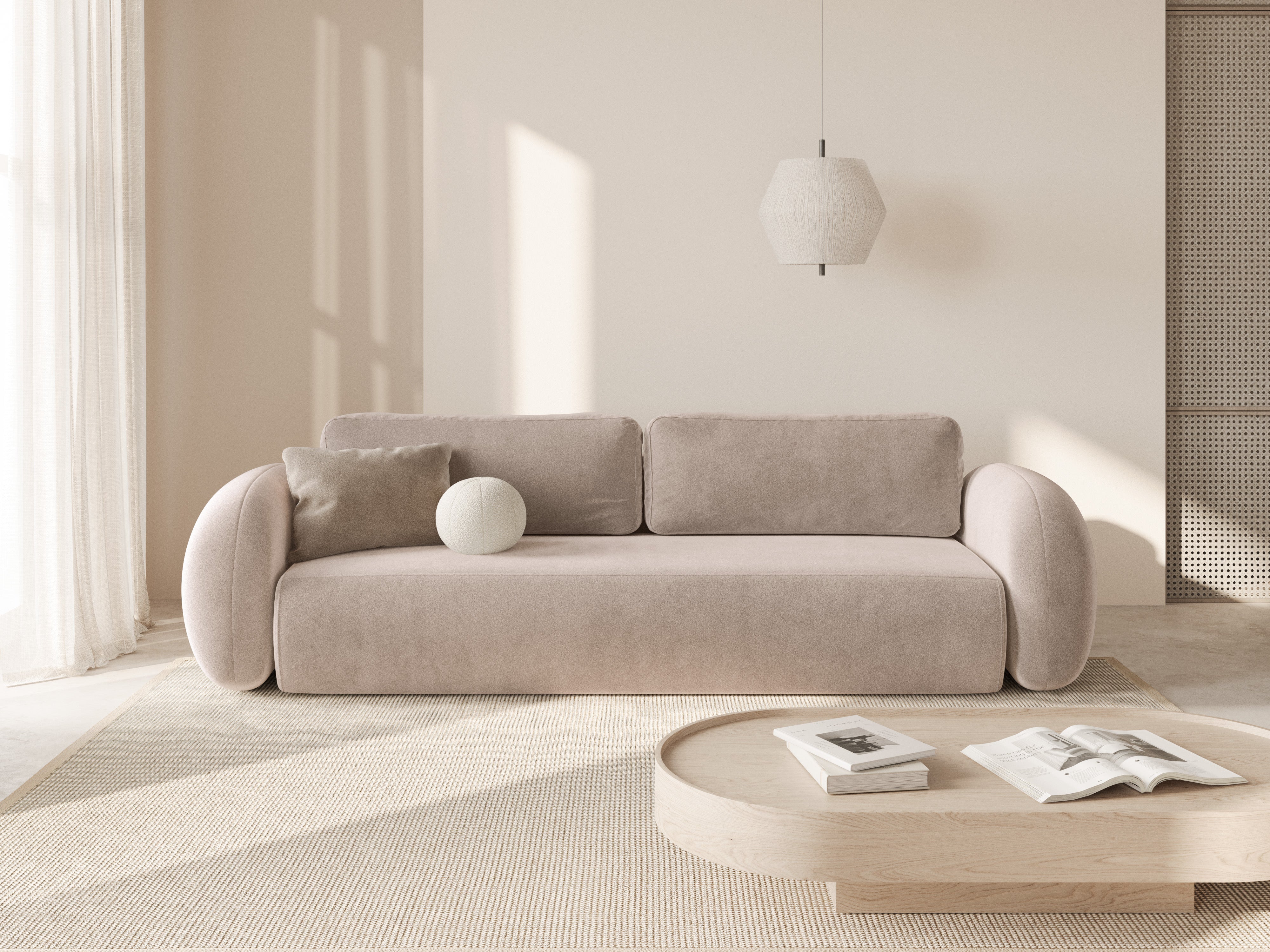 Velvet sofa with sleeping function for 3 people TONALE beige