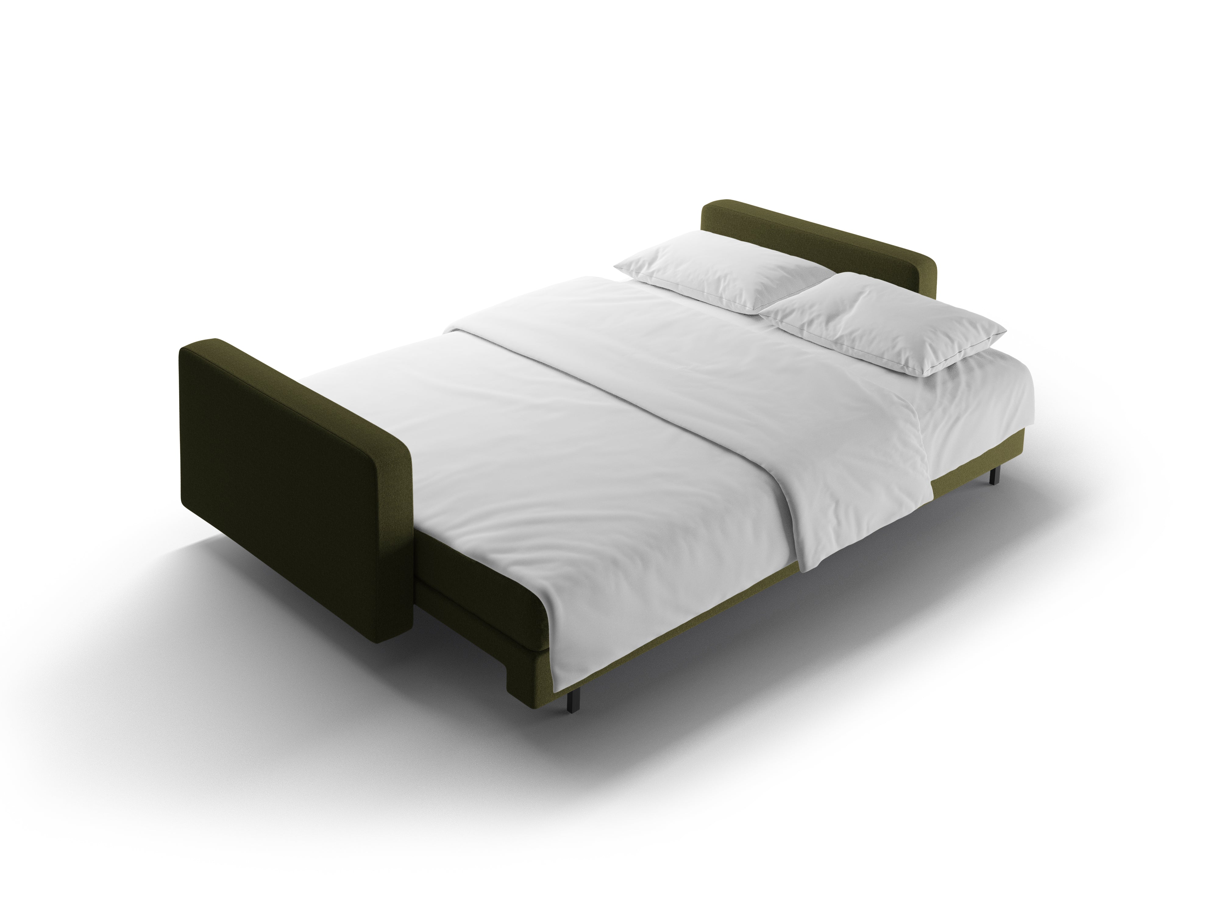 Sofa z jemného zamatového materiálu pre 3 osoby s funkciou spania BALI tmavozelená s čiernym podstavcom