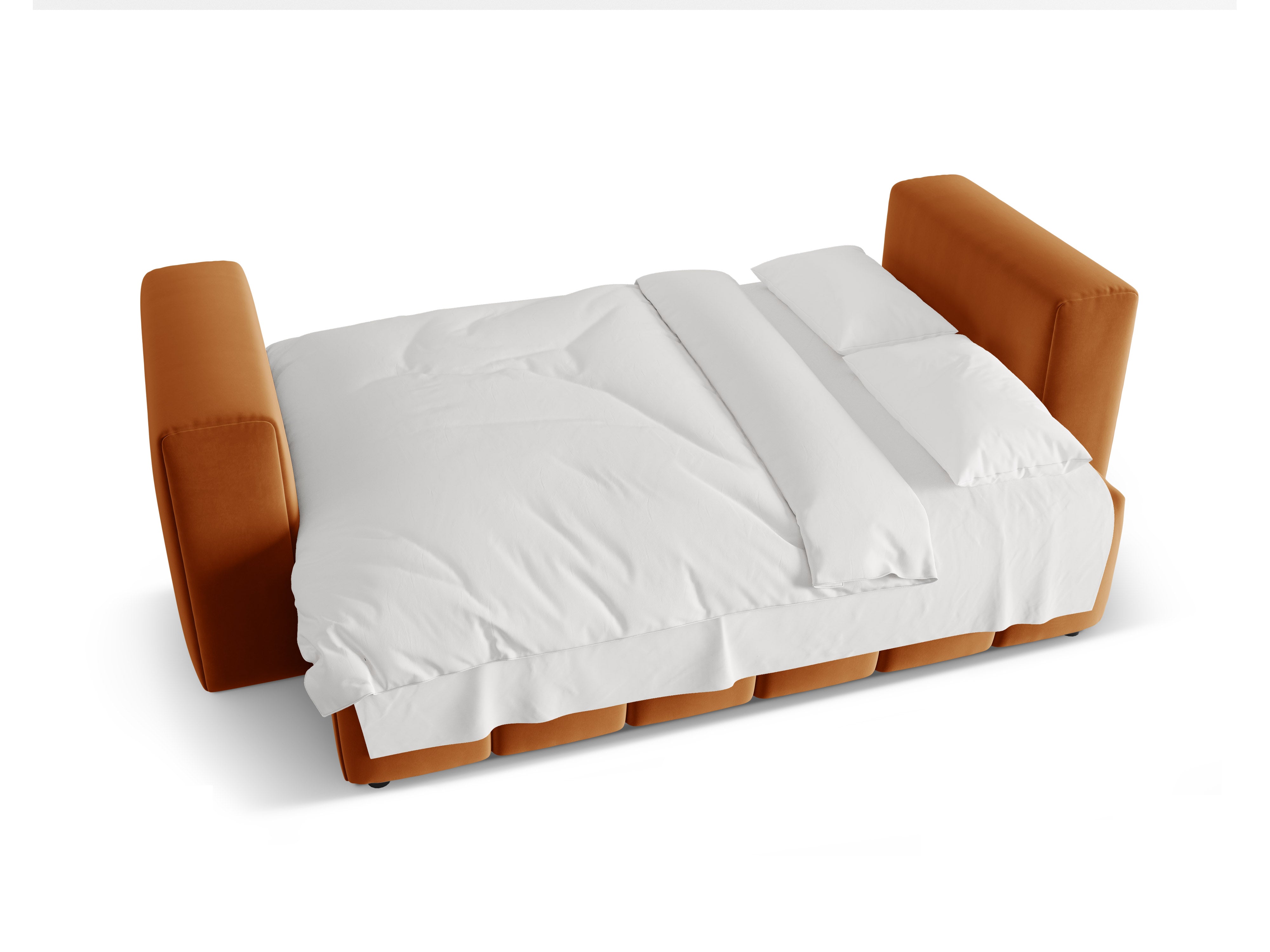 Sofa z jemného zamatového materiálu pre 3 osoby s funkciou spania VERONA tehlová