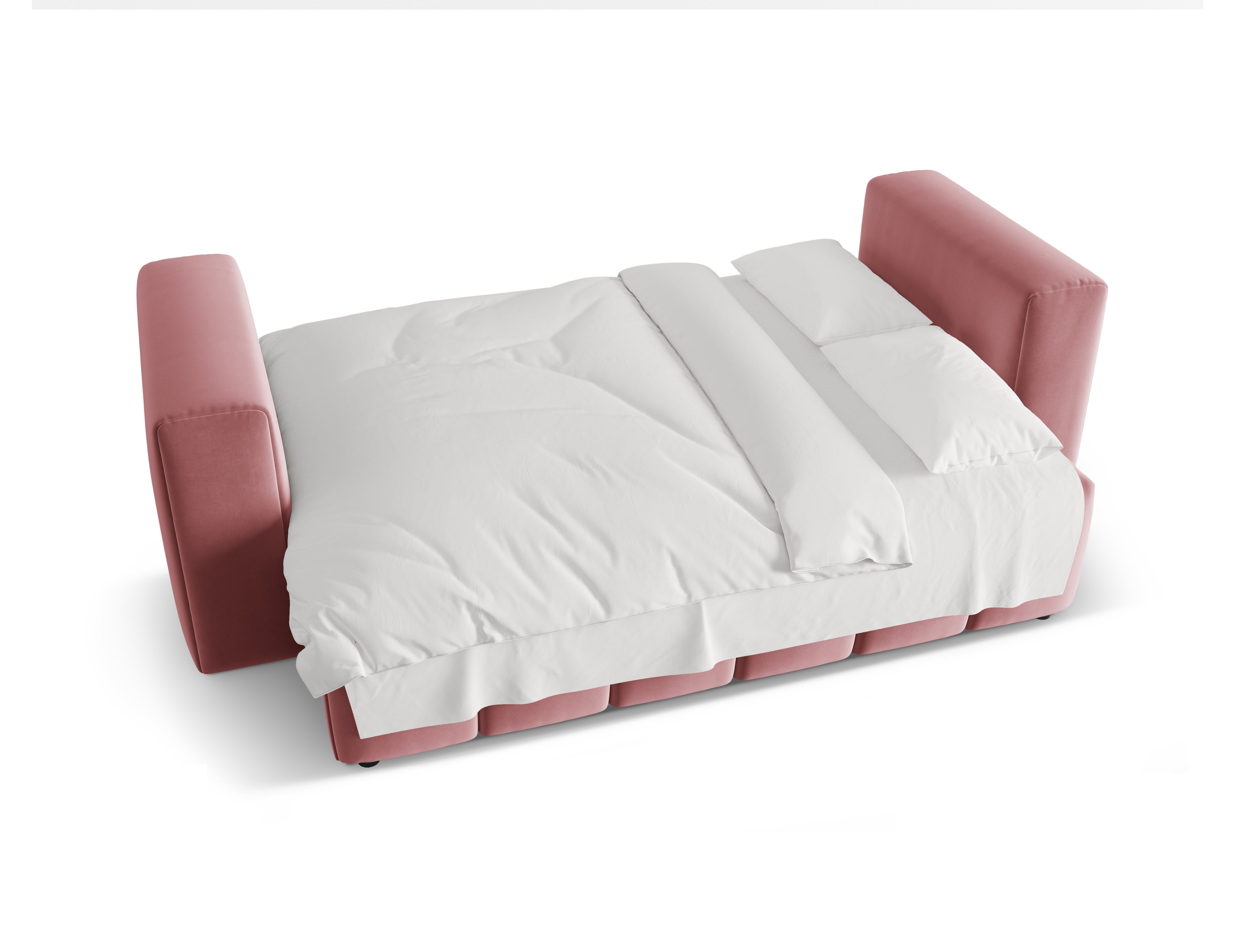 Sofa z jemného zamatového materiálu pre 3 osoby s funkciou spania VERONA ružový plameniak