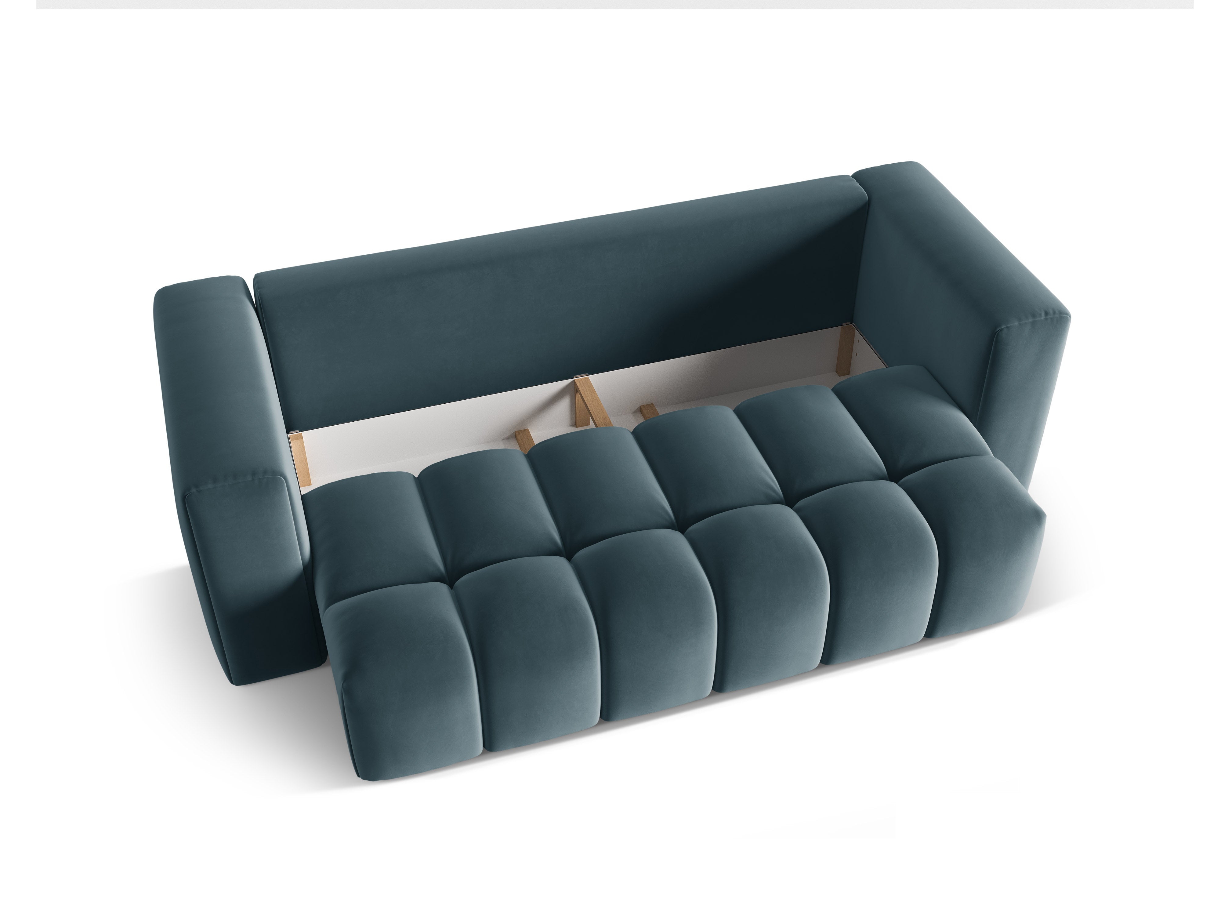 Sofa z jemného zamatového materiálu pre 3 osoby s funkciou spania VERONA modrá