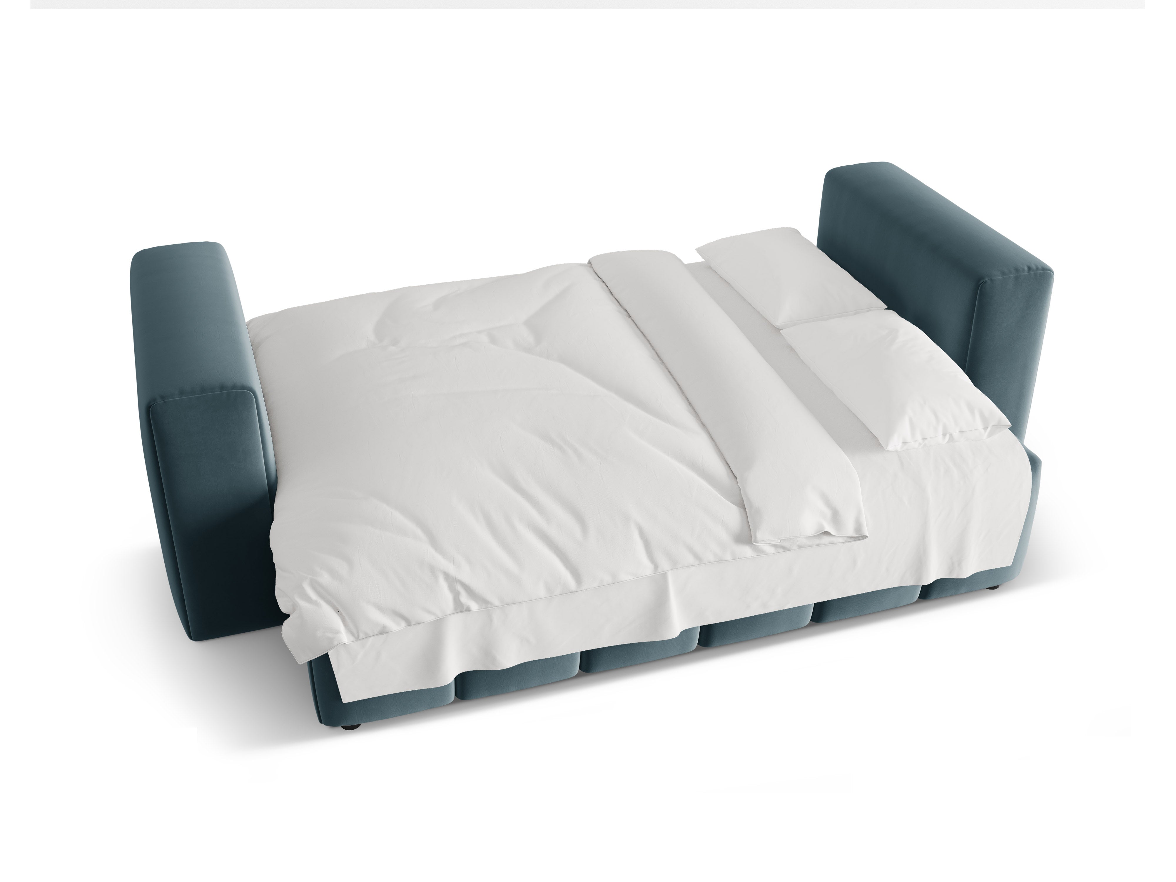 Sofa z jemného zamatového materiálu pre 3 osoby s funkciou spania VERONA modrá