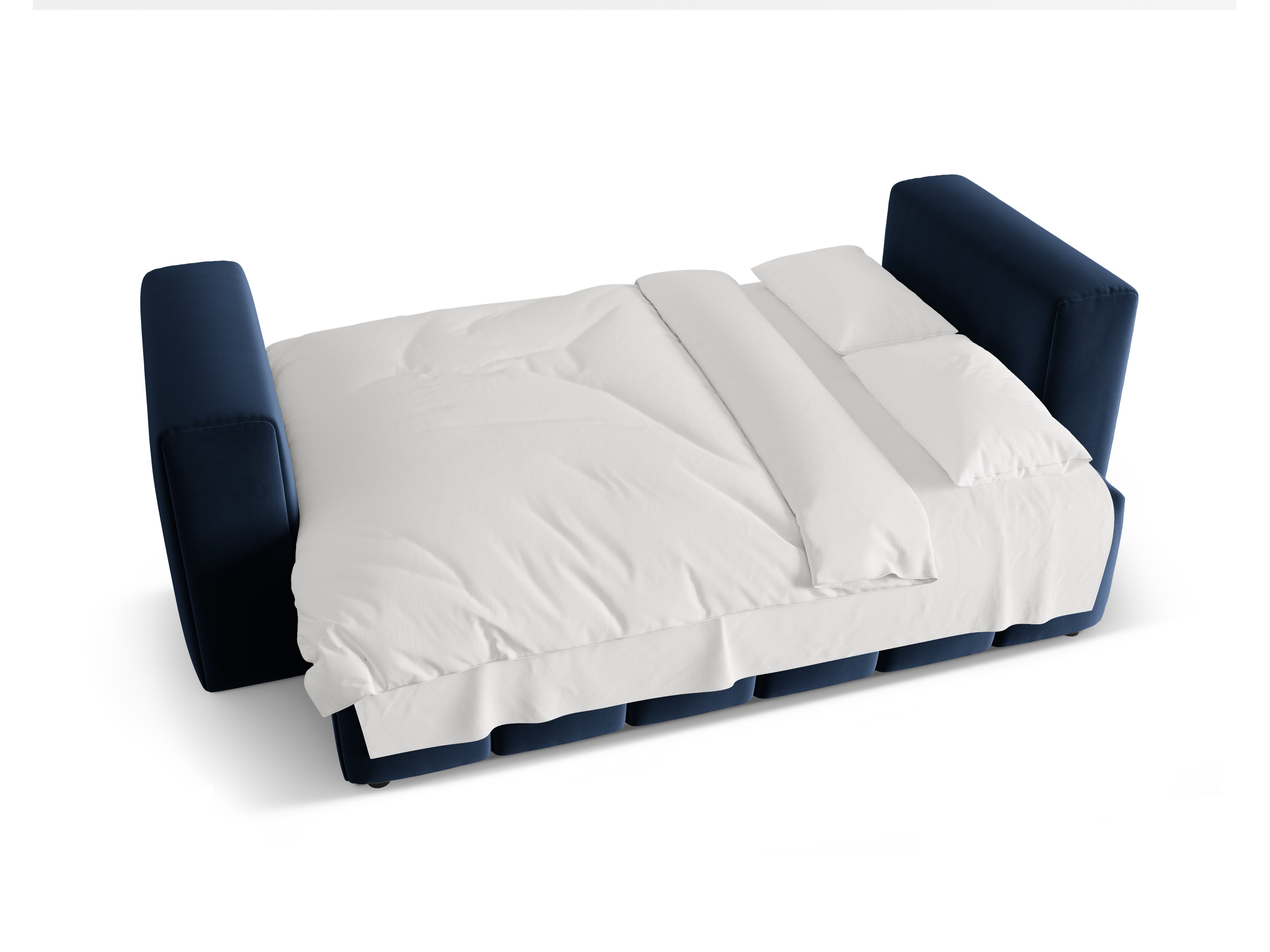 Sofa z jemného zamatového materiálu pre 3 osoby s funkciou spania VERONA kráľovská modrá