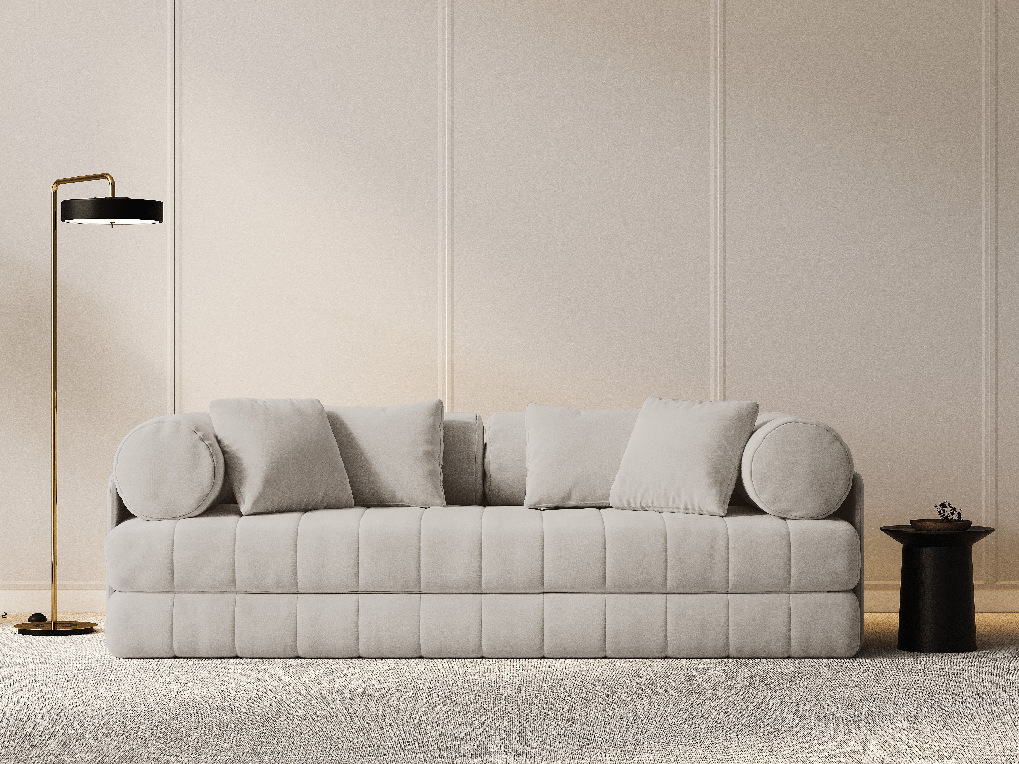 Velvet 3-seater sofa with sleeping function KEMI beige