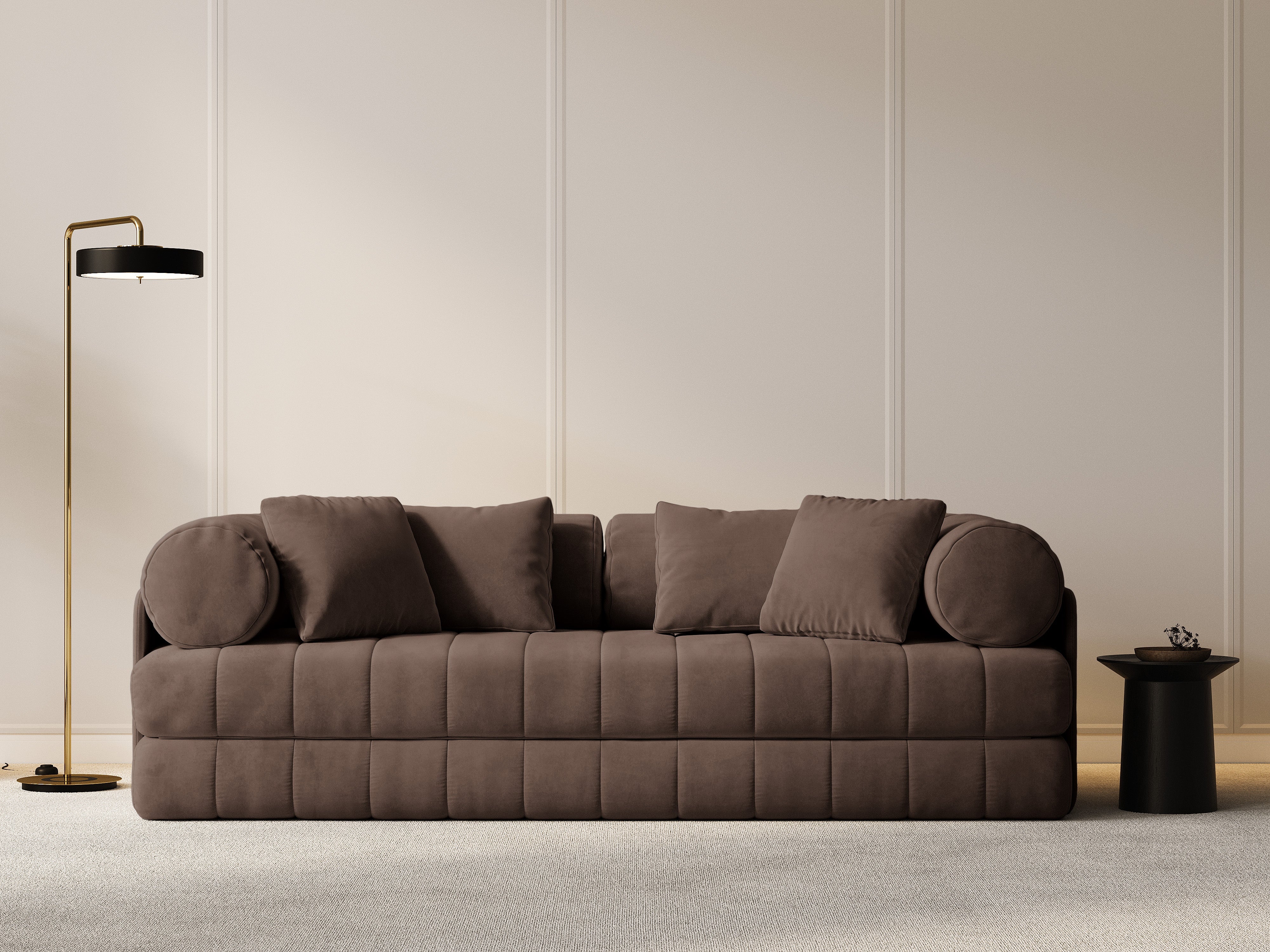 Chocolate 3-seater velvet sofa with sleeping function KEMI