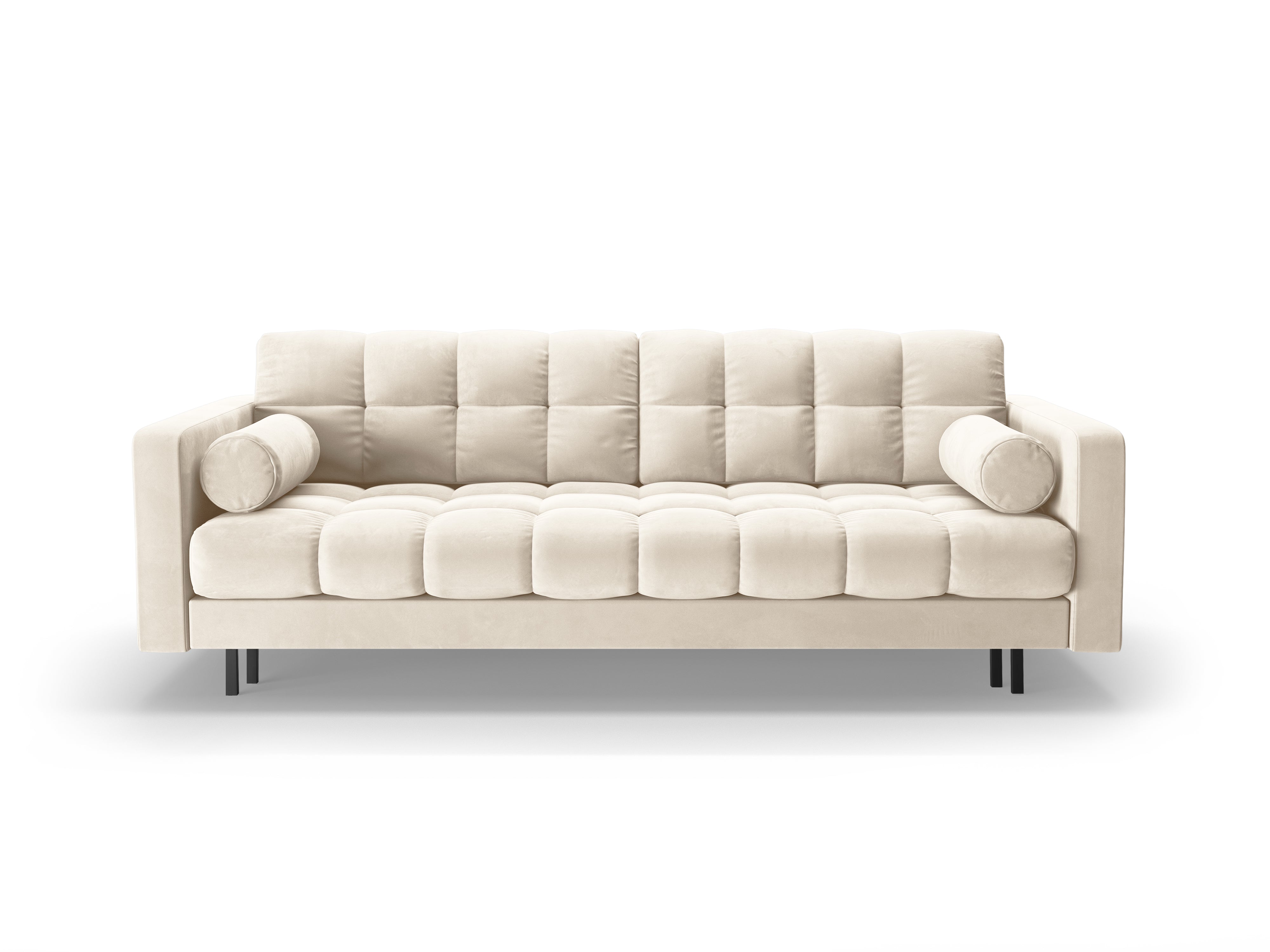 3-seater velvet sofa with sleeping function BALI light beige with black base