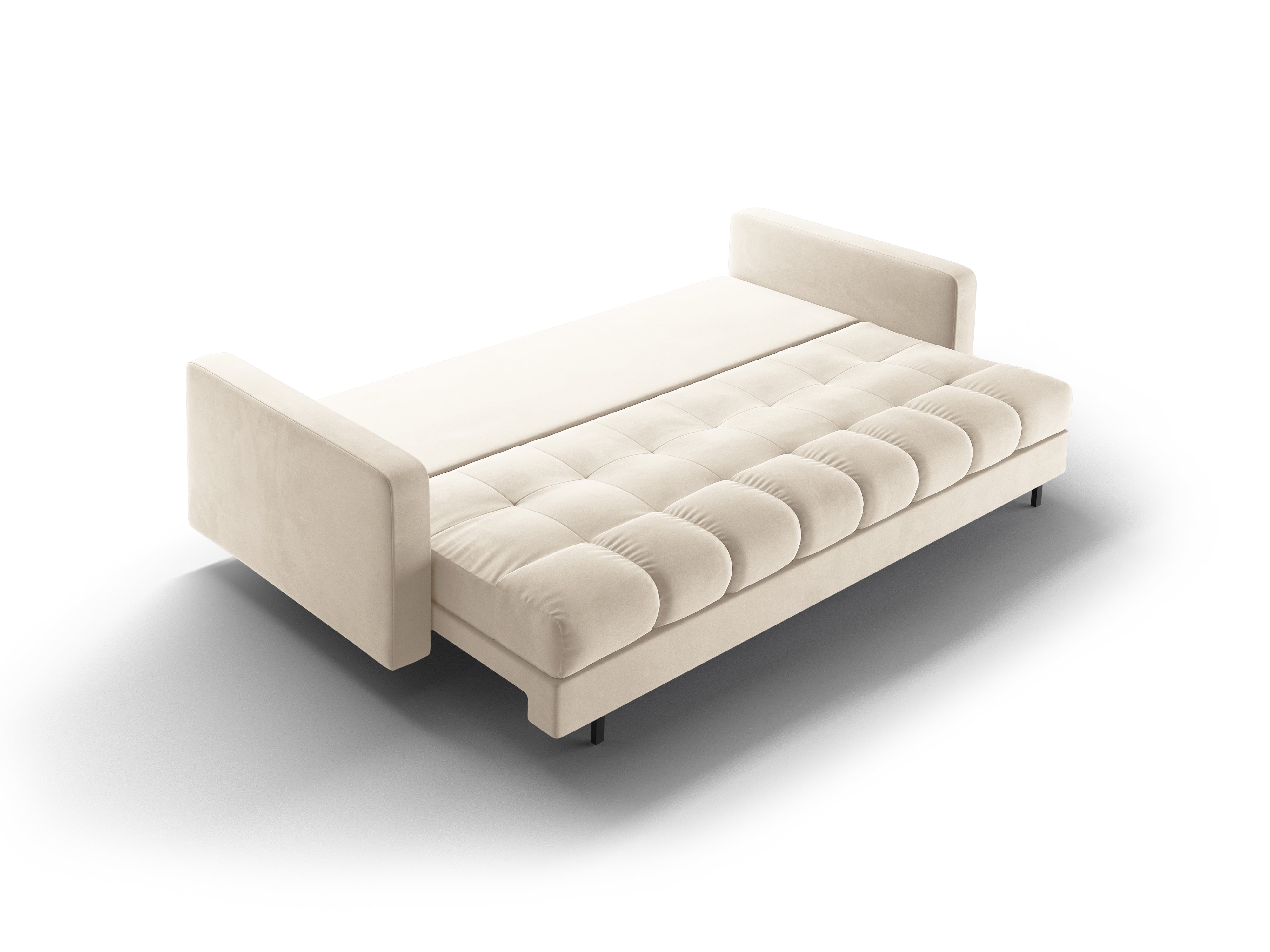 3-seater velvet sofa with sleeping function BALI light beige with black base