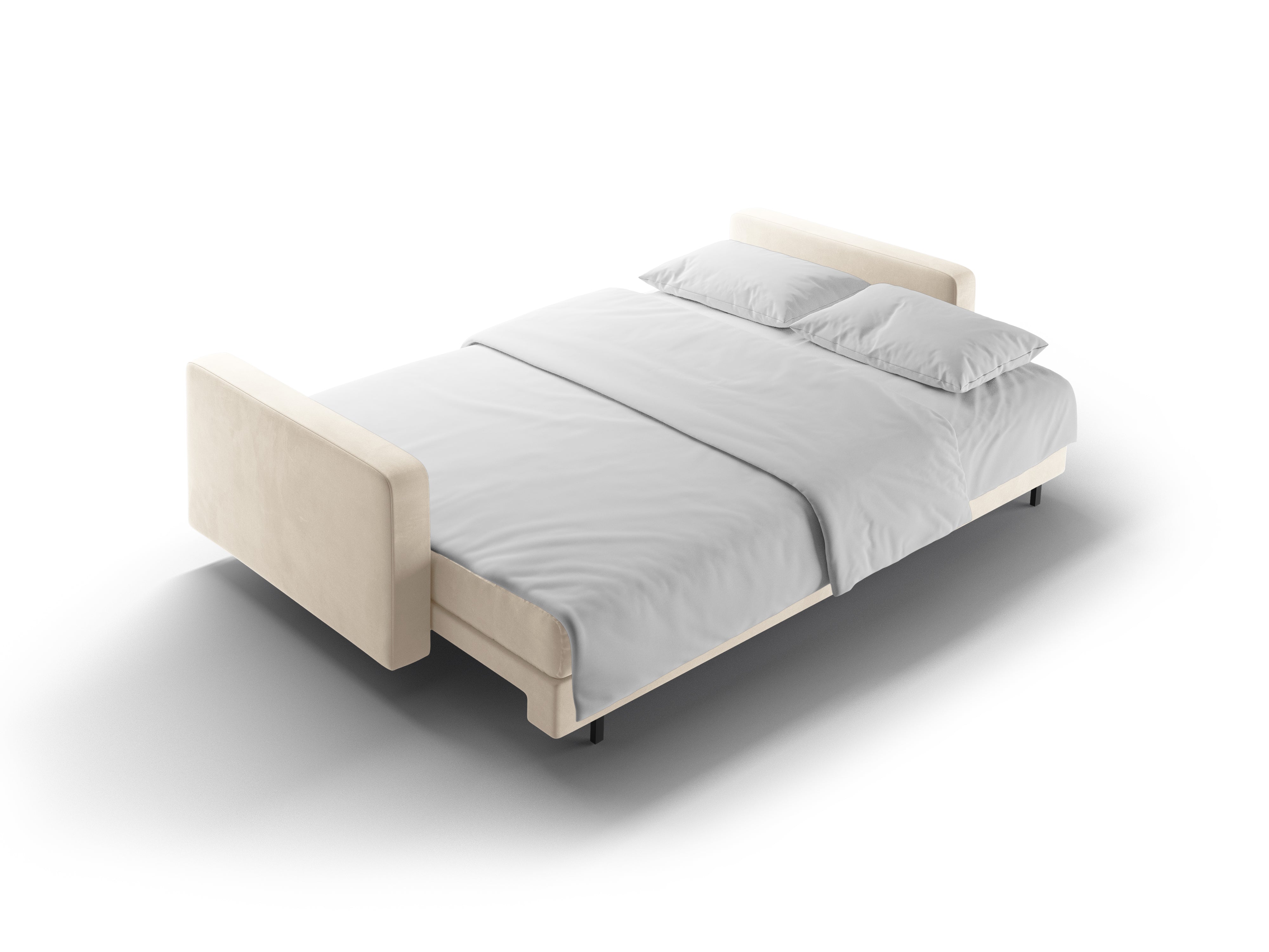 3-seater velvet sofa with sleeping function BALI light beige with black base