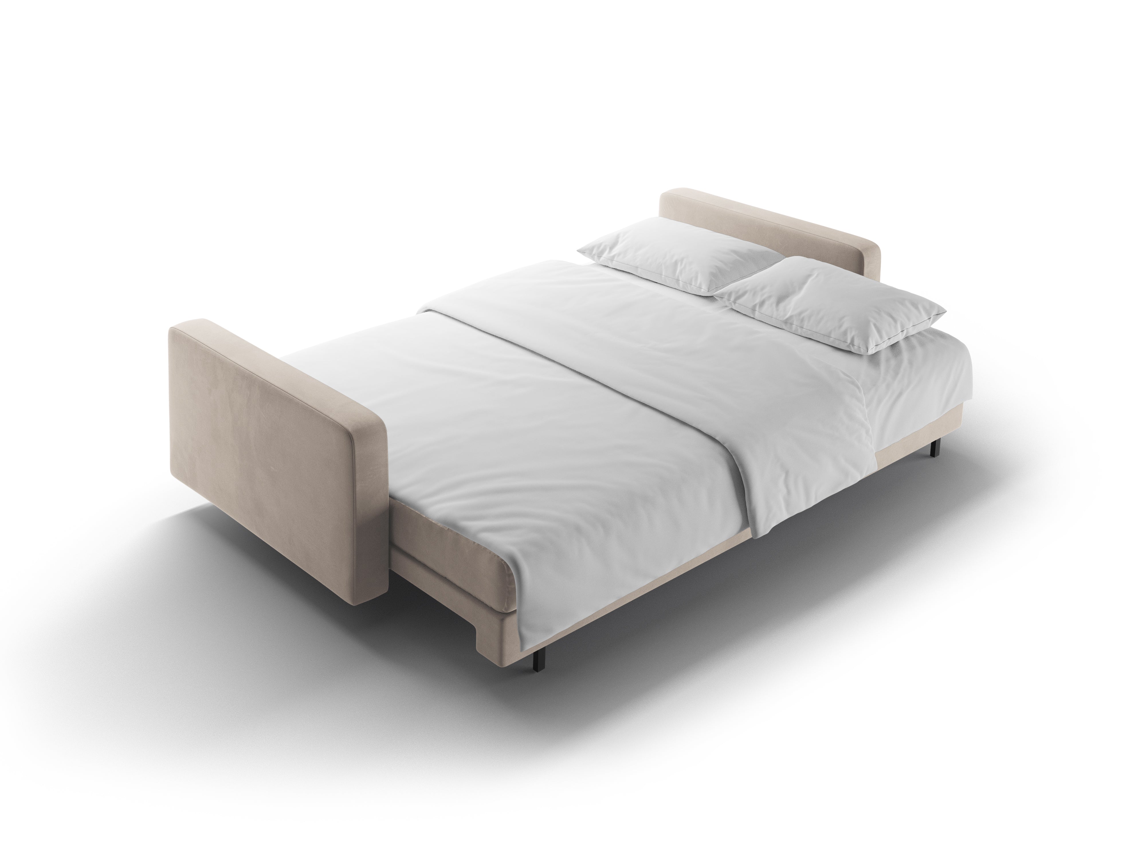 Sofa aksamitna 3-osobowa z funkcją spania BALI beżowy z czarną podstawą