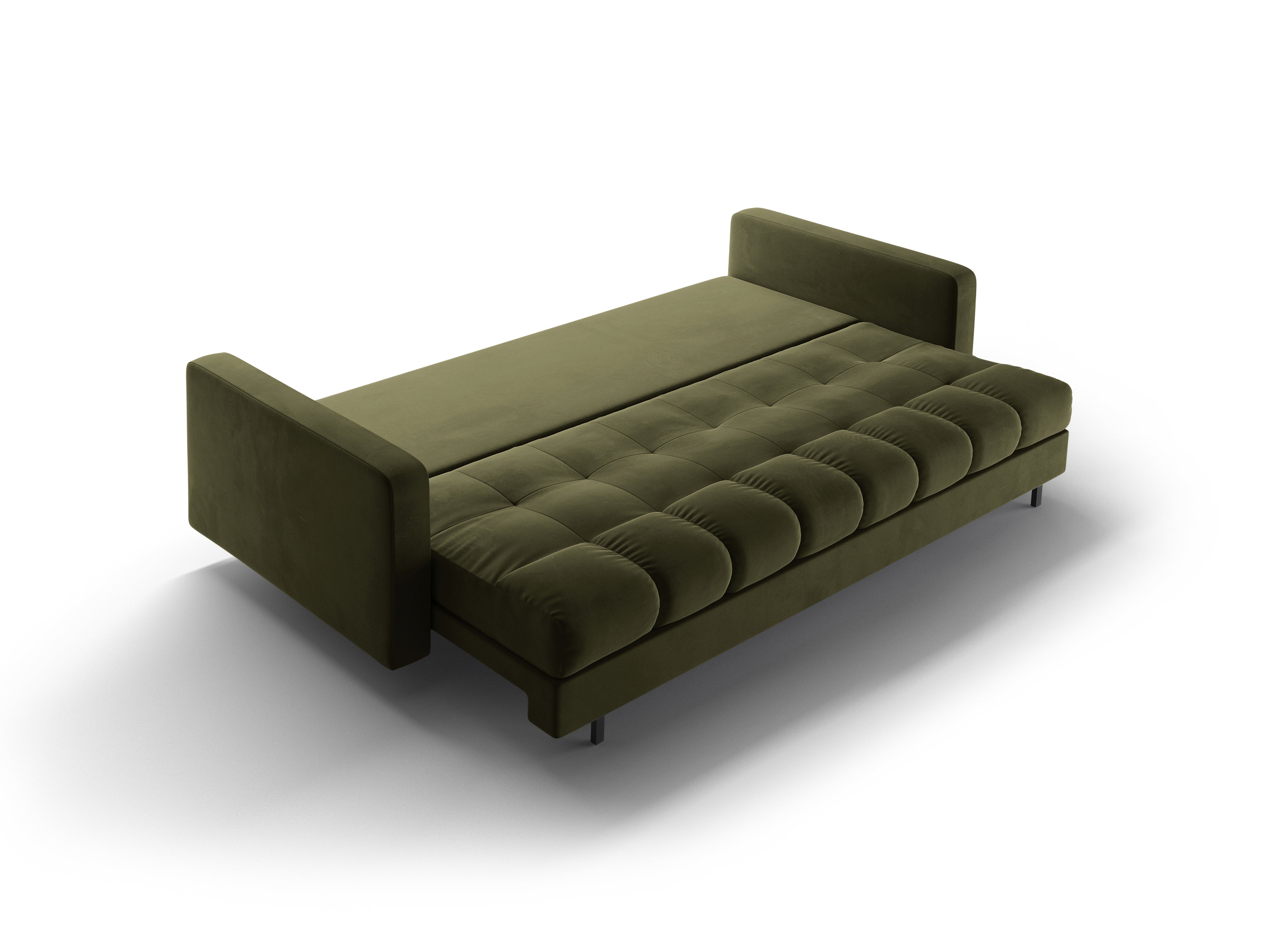 Green velvet 3-seater sofa with a sleeping function BALI with a black base