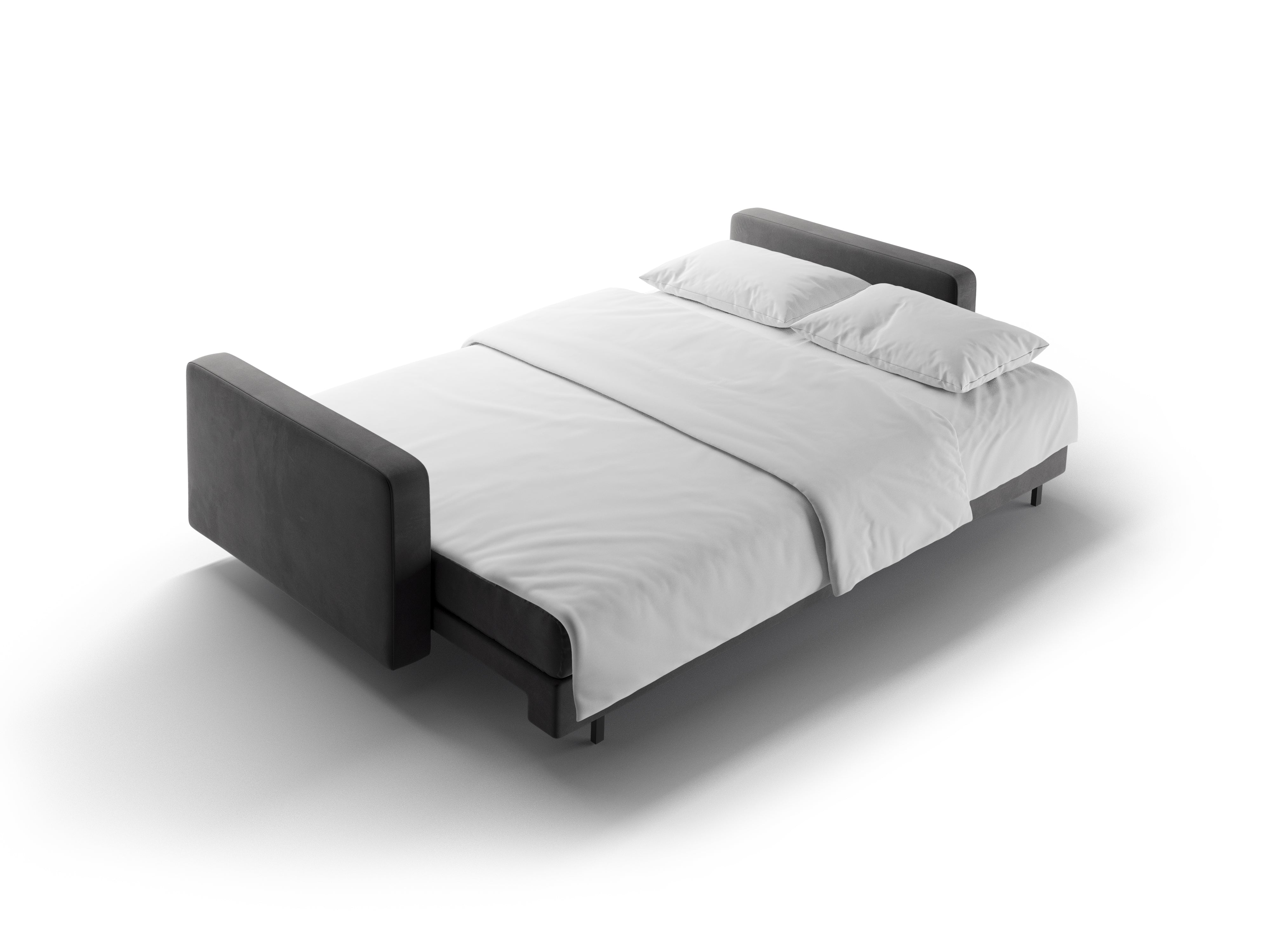 Sedačka z jemného velúru pre 3 osoby s funkciou spania BALI šedá s čiernym podstavcom