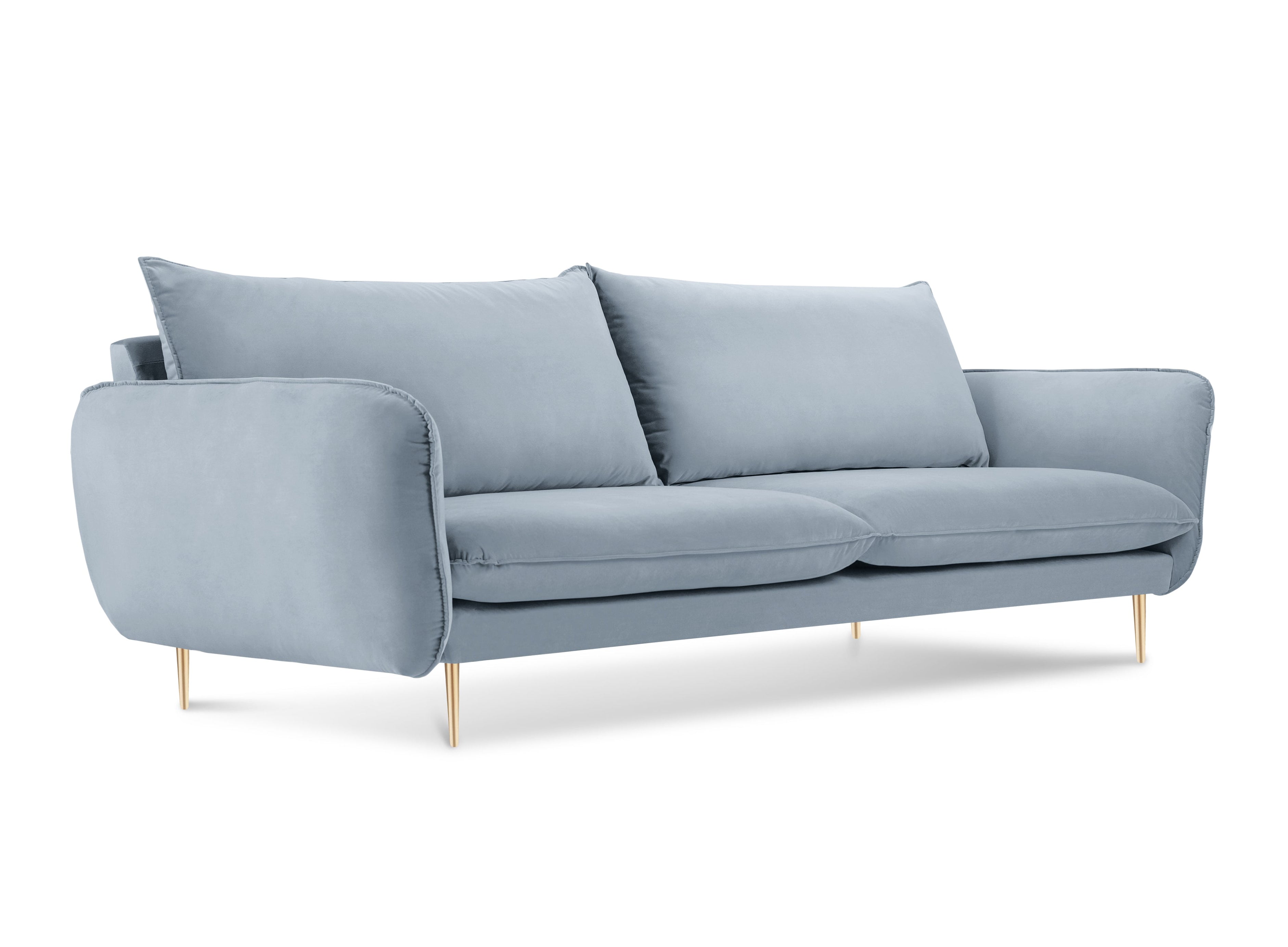Velvet sofa 3-seater VIENNA light blue with gold base