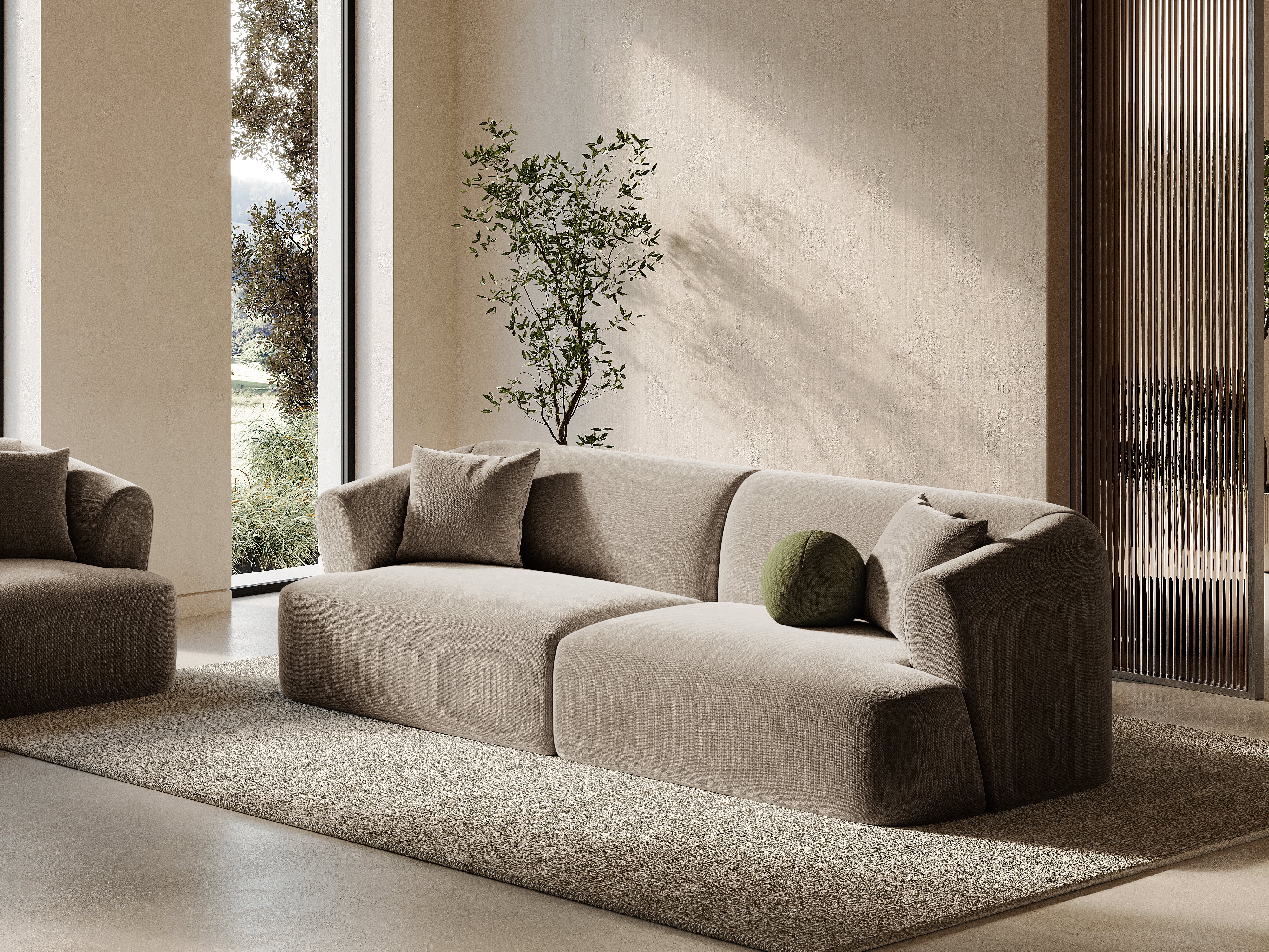 Velvet sofa for 4 people CAMPI dark beige