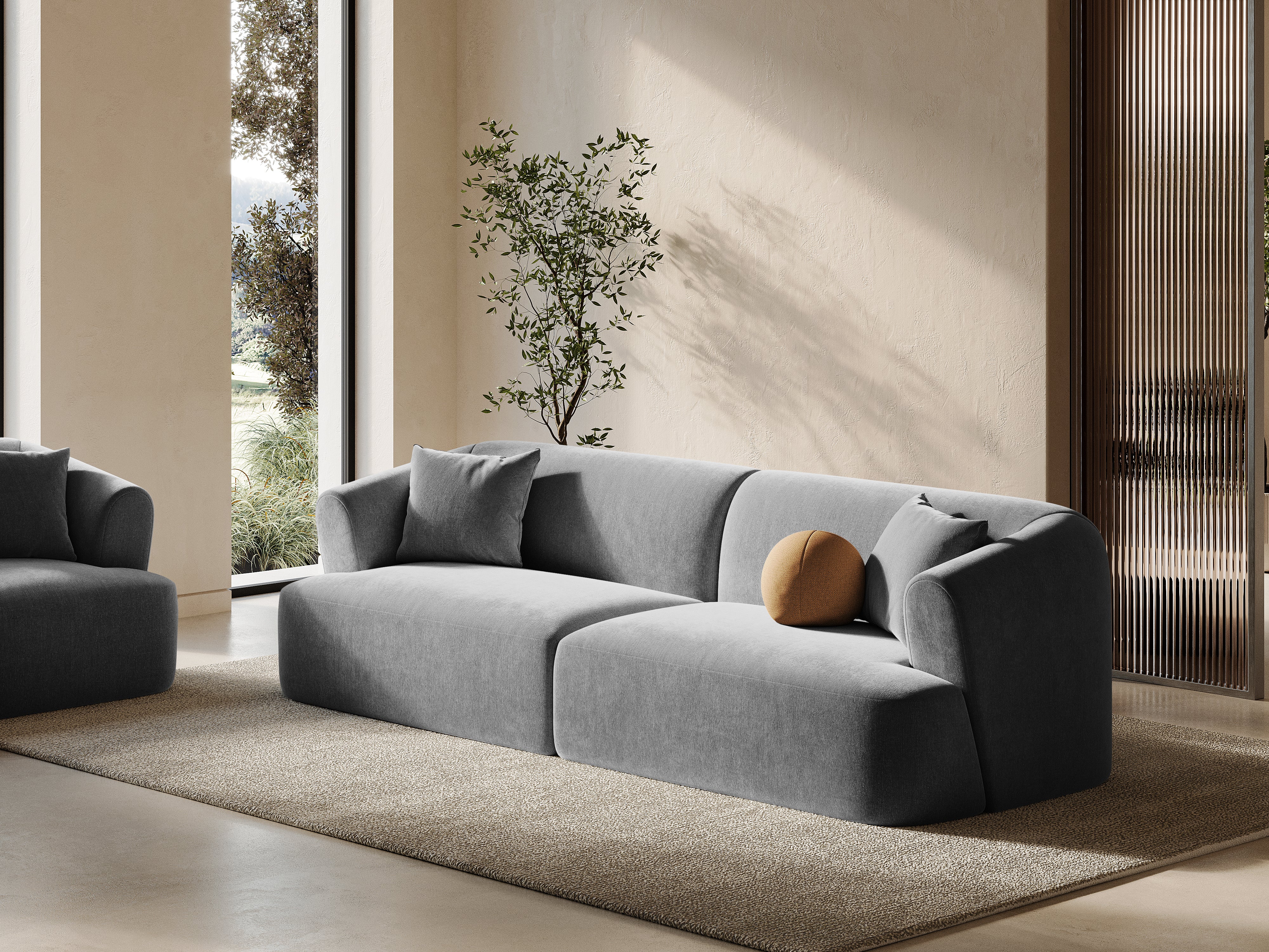 Gray 4-Seater Velvet Sofa CAMPI