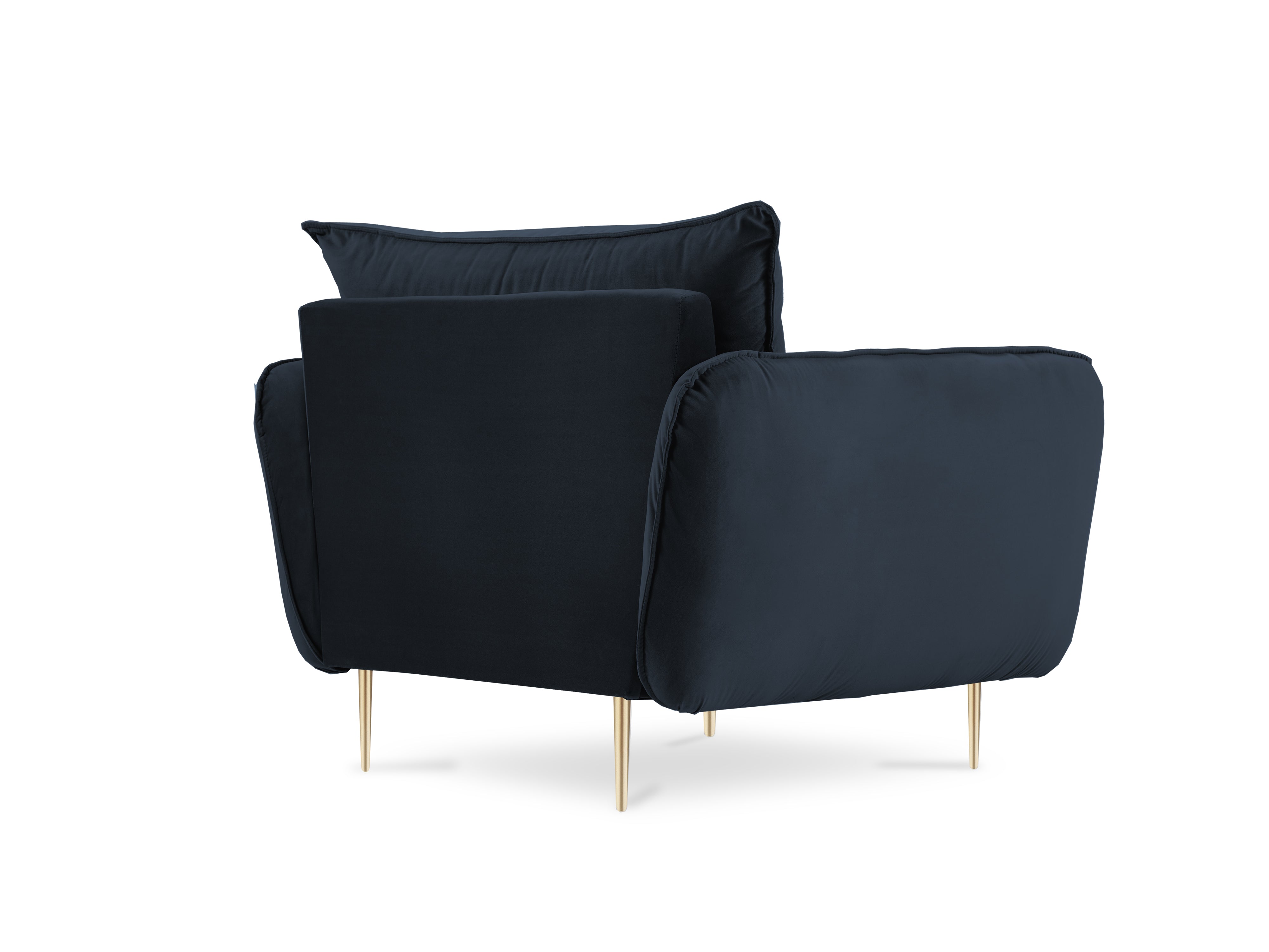 Velvet armchair VIENNA dark blue with a gold base