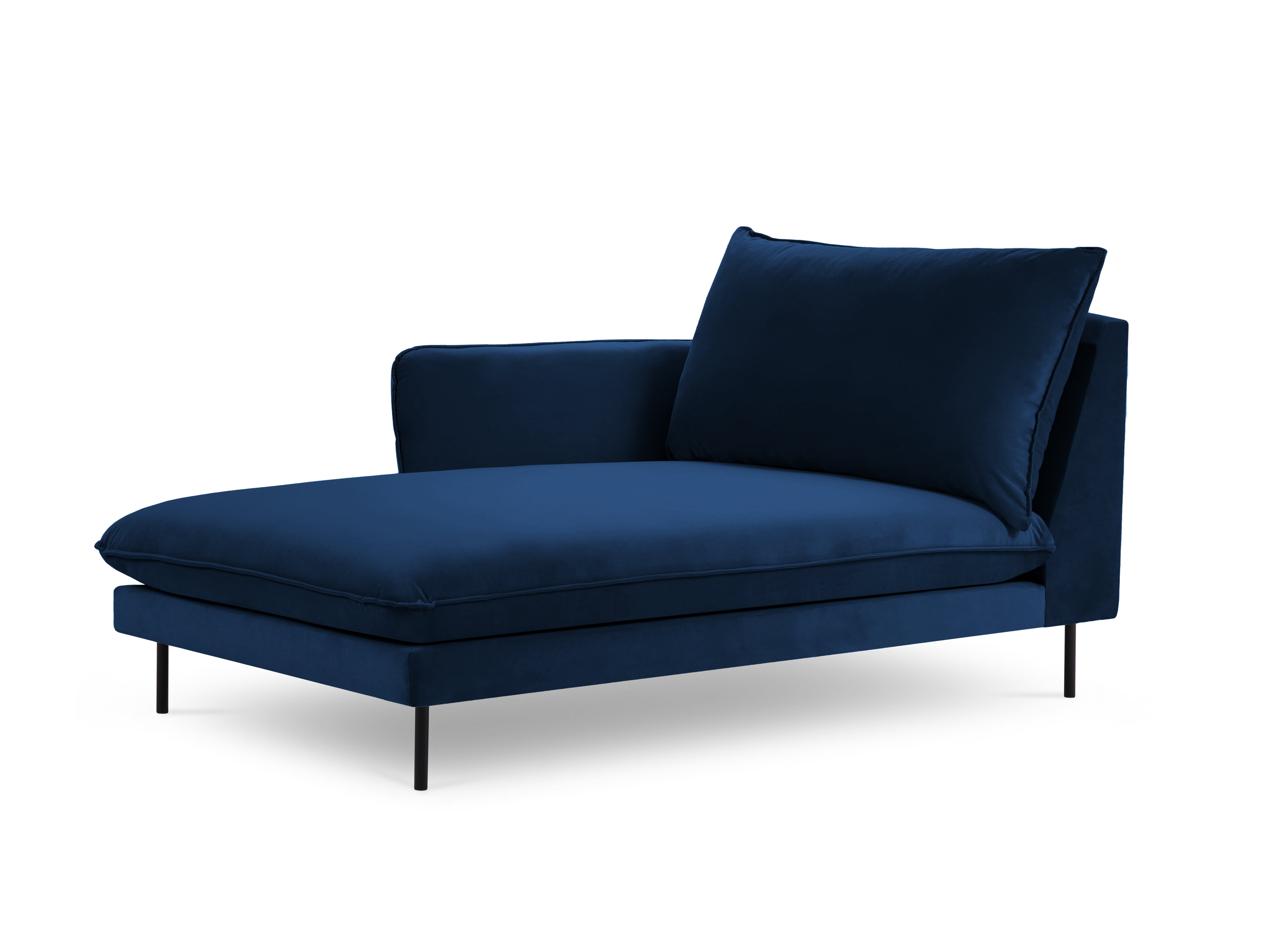 Left-facing velvet chaise longue VIENNA in royal blue with a black base