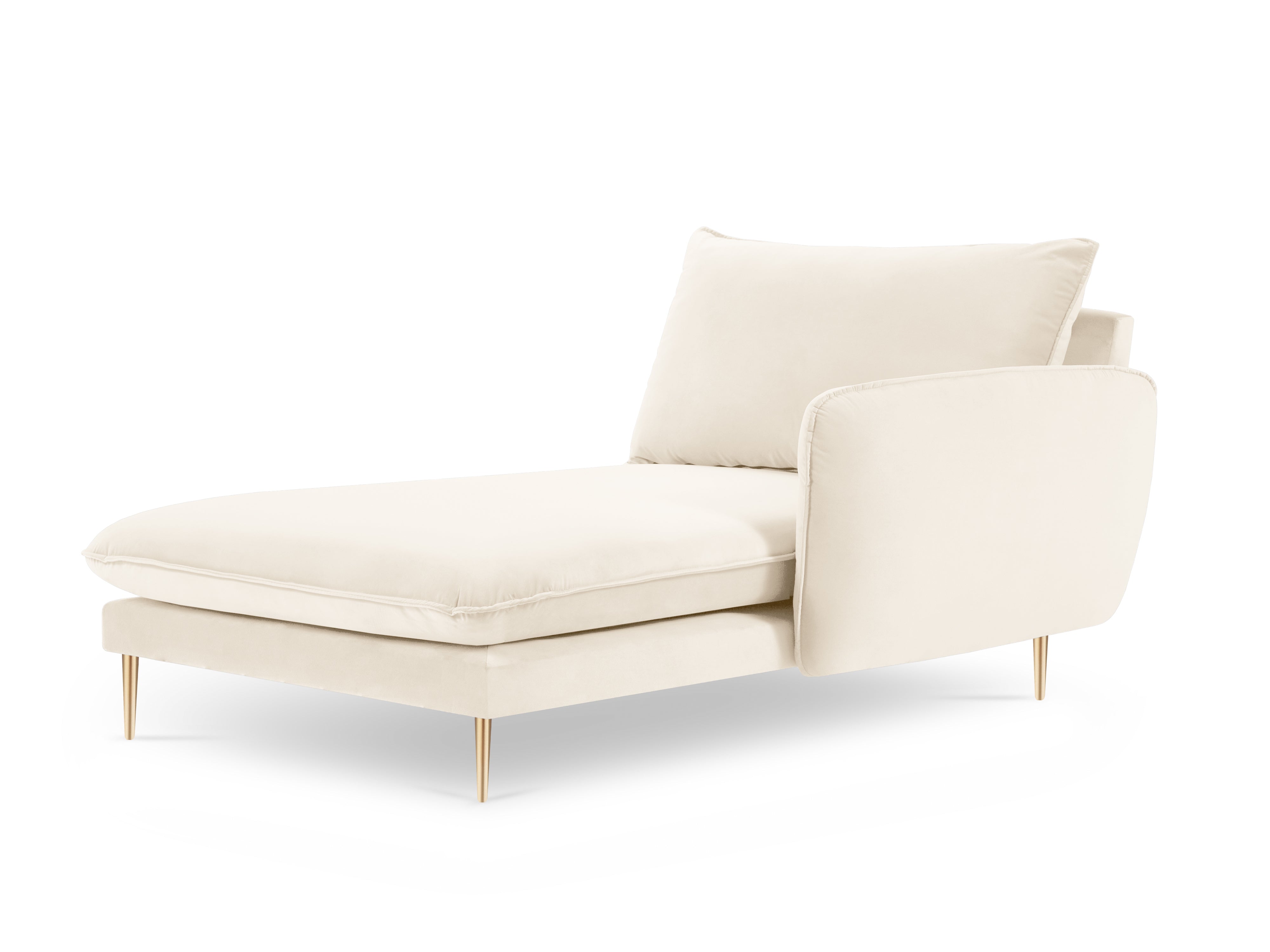 Right-facing velvet chaise longue VIENNA light beige with a gold base