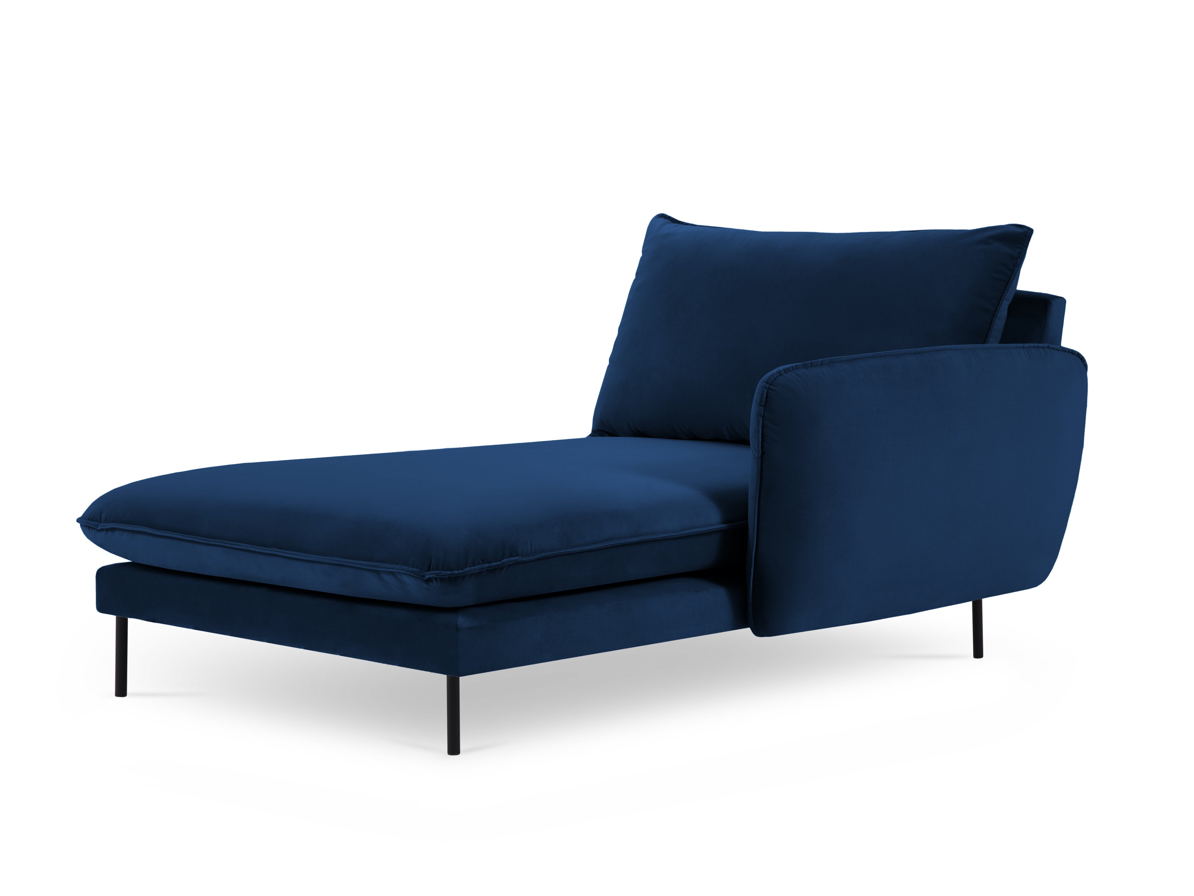 Right-facing velvet chaise longue VIENNA in royal blue with a black base
