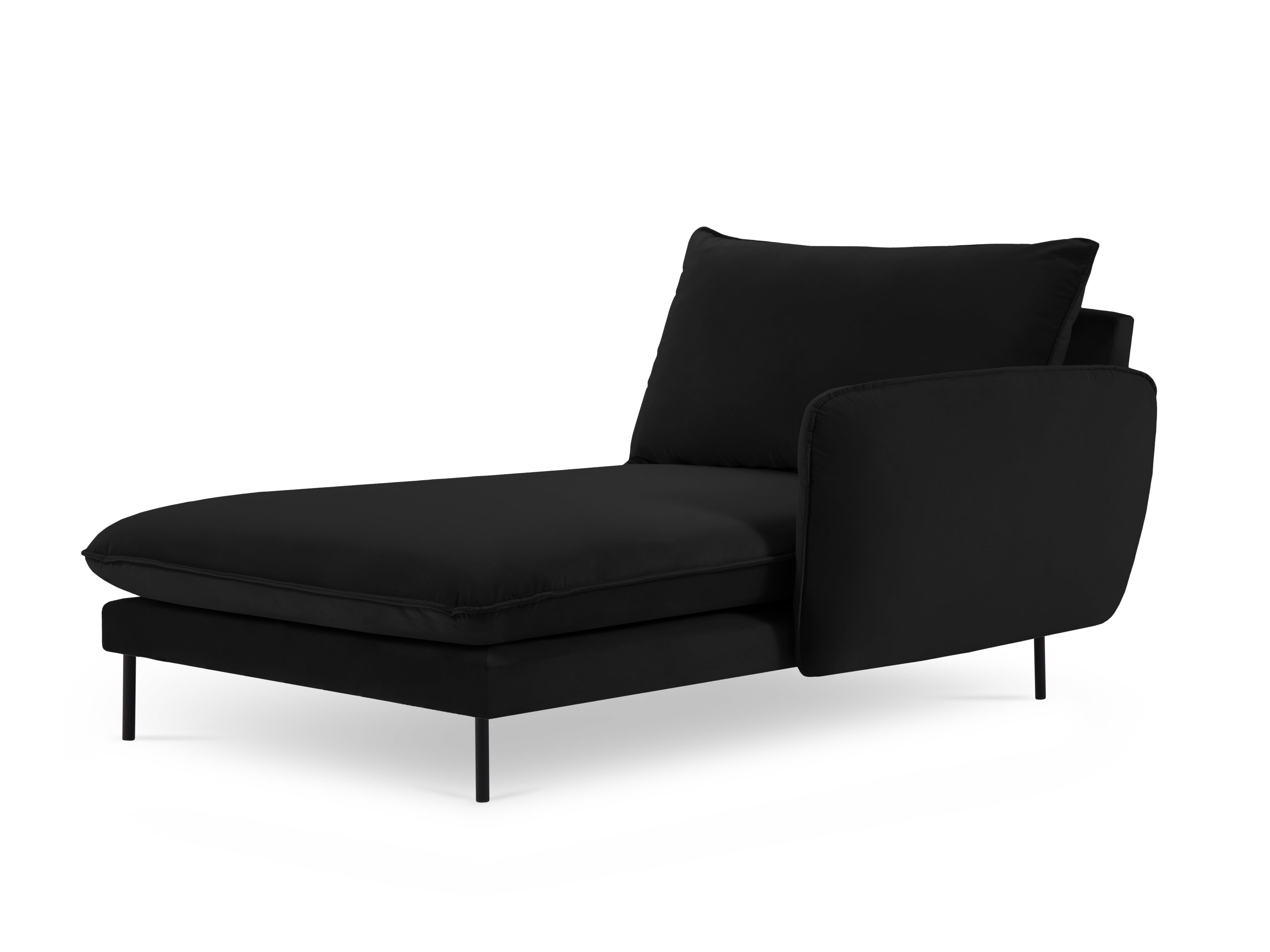 Velvet right-sided chaise longue VIENNA black with black base