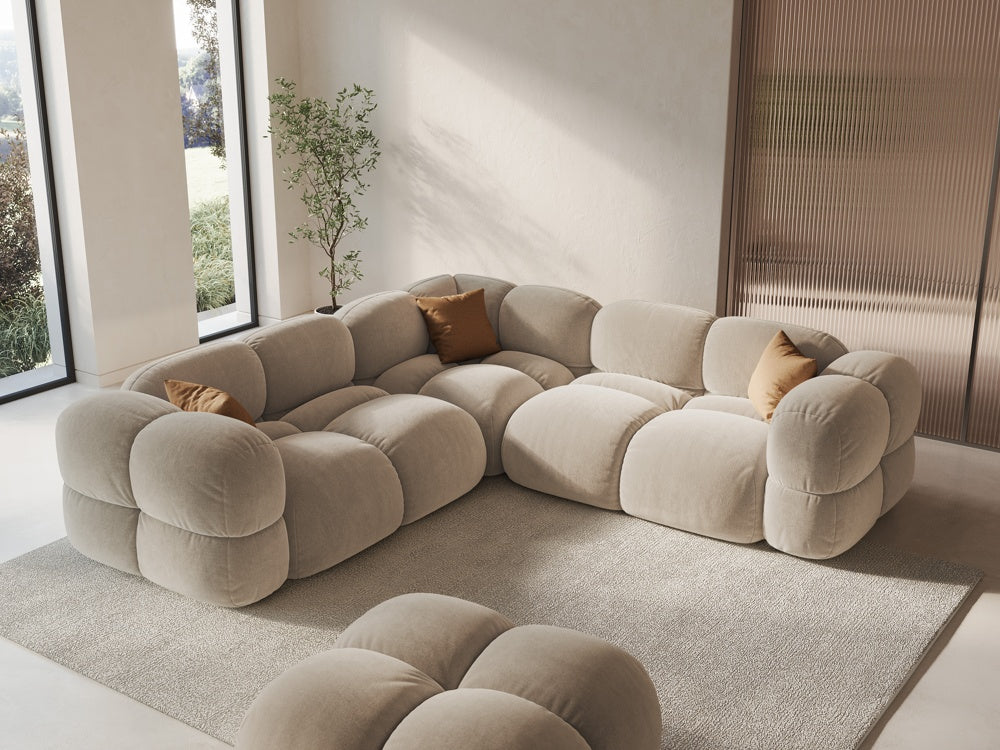 Symetrický rohový gauč LORETTO z aksamitného materiálu béžový