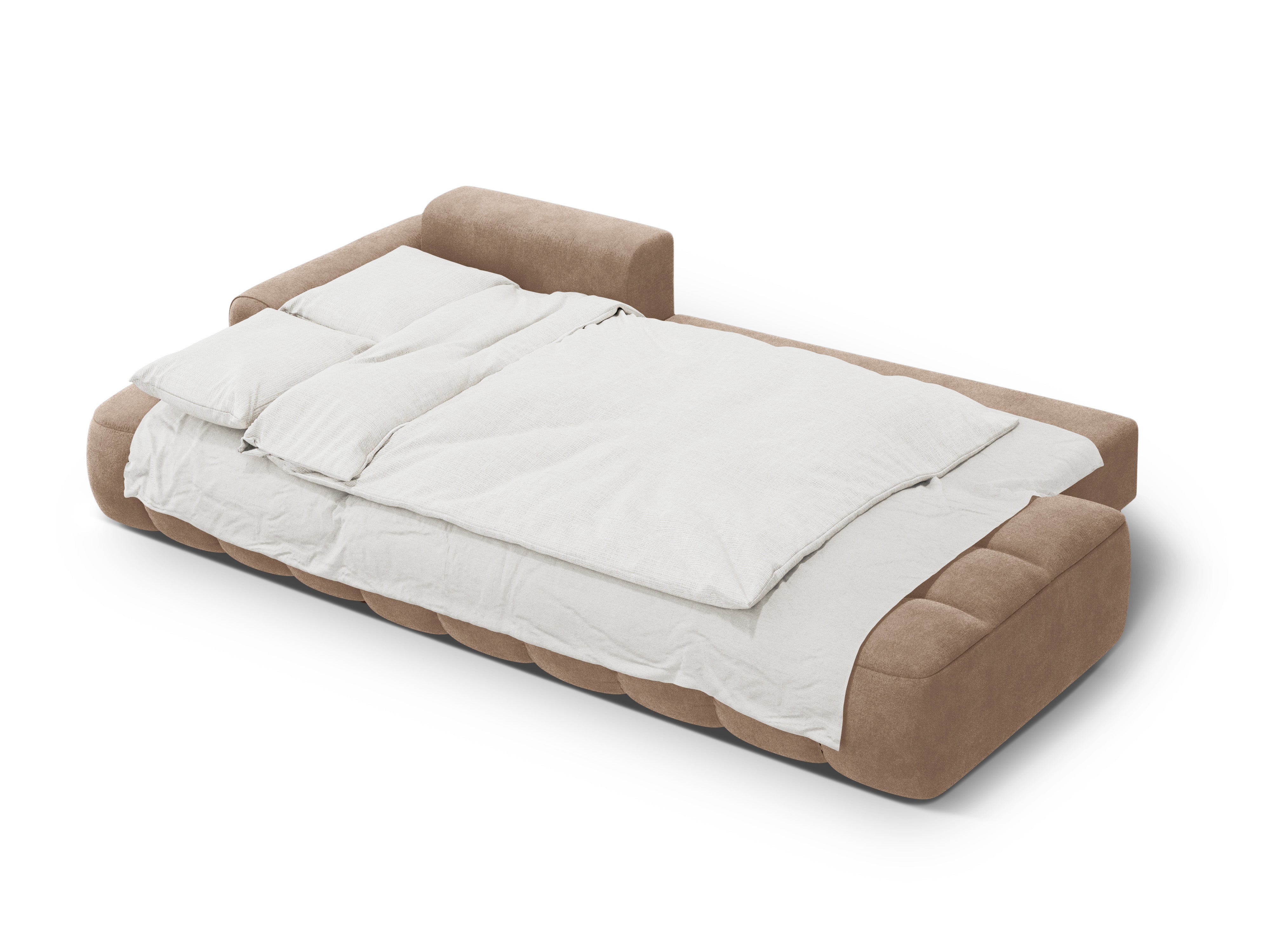 Samostatný sametový rohový gauč s funkciou spania pre 3 osoby LINZ tmavobéžový