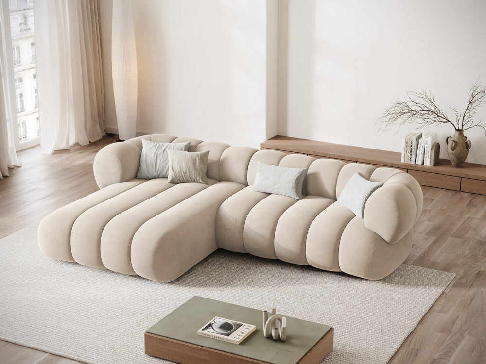 Velvet corner sofa for 5 people, left-sided KOGE in beige
