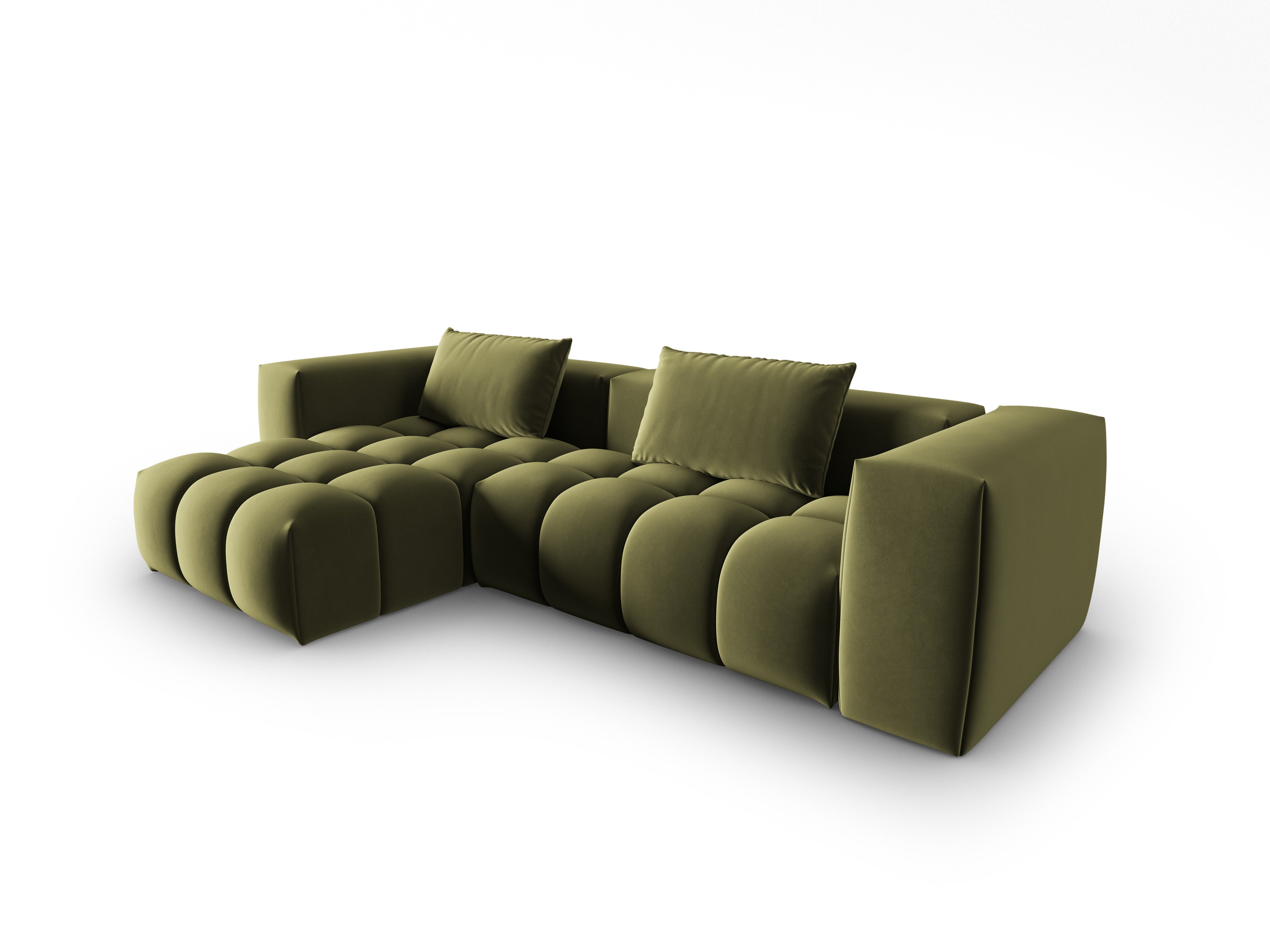 Velvet Corner Sofa for 3 People Left Side VERONA Light Green
