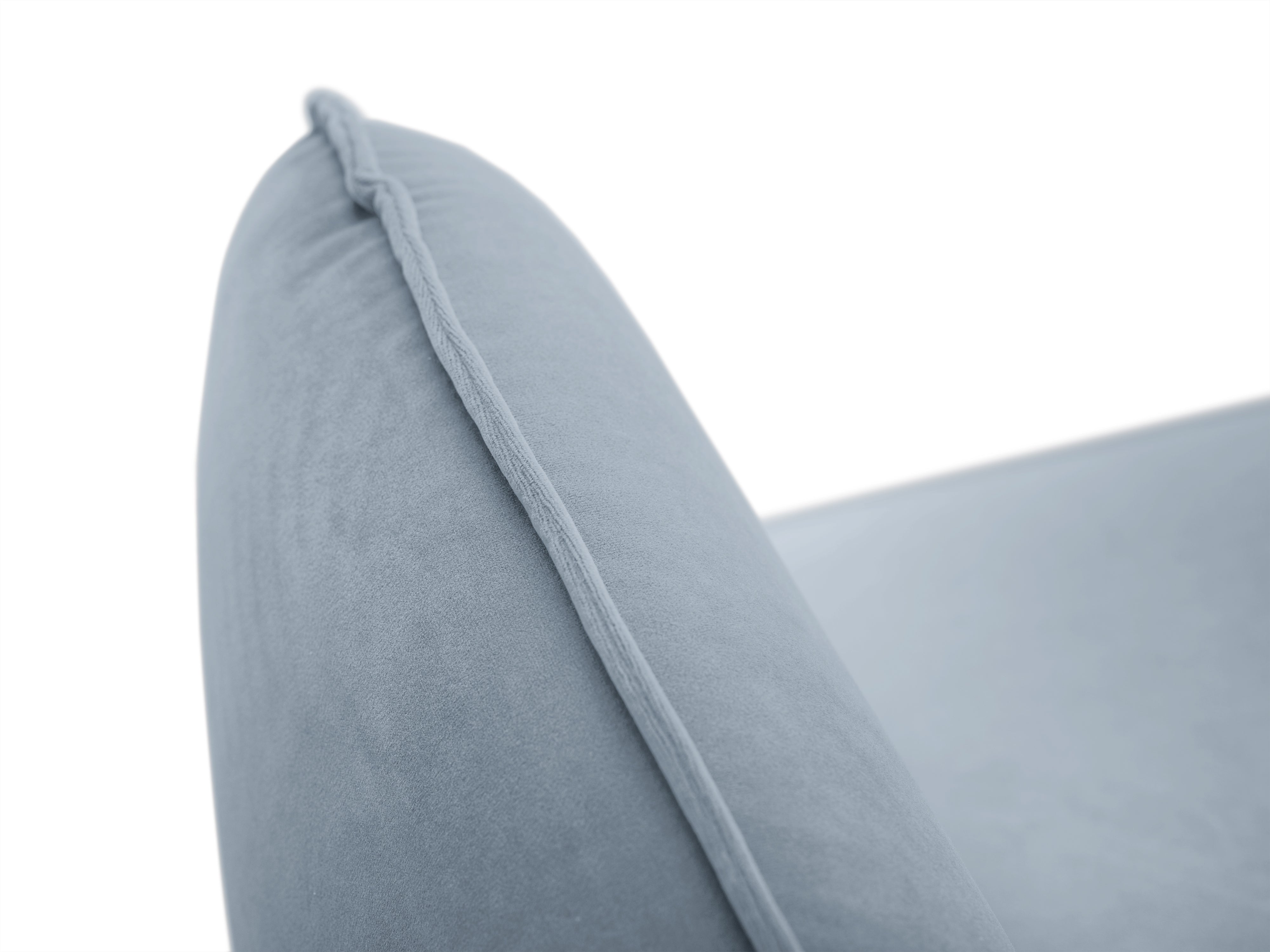 Velvet corner sofa for 6 people, left-facing VIENNA in light blue with a gold base