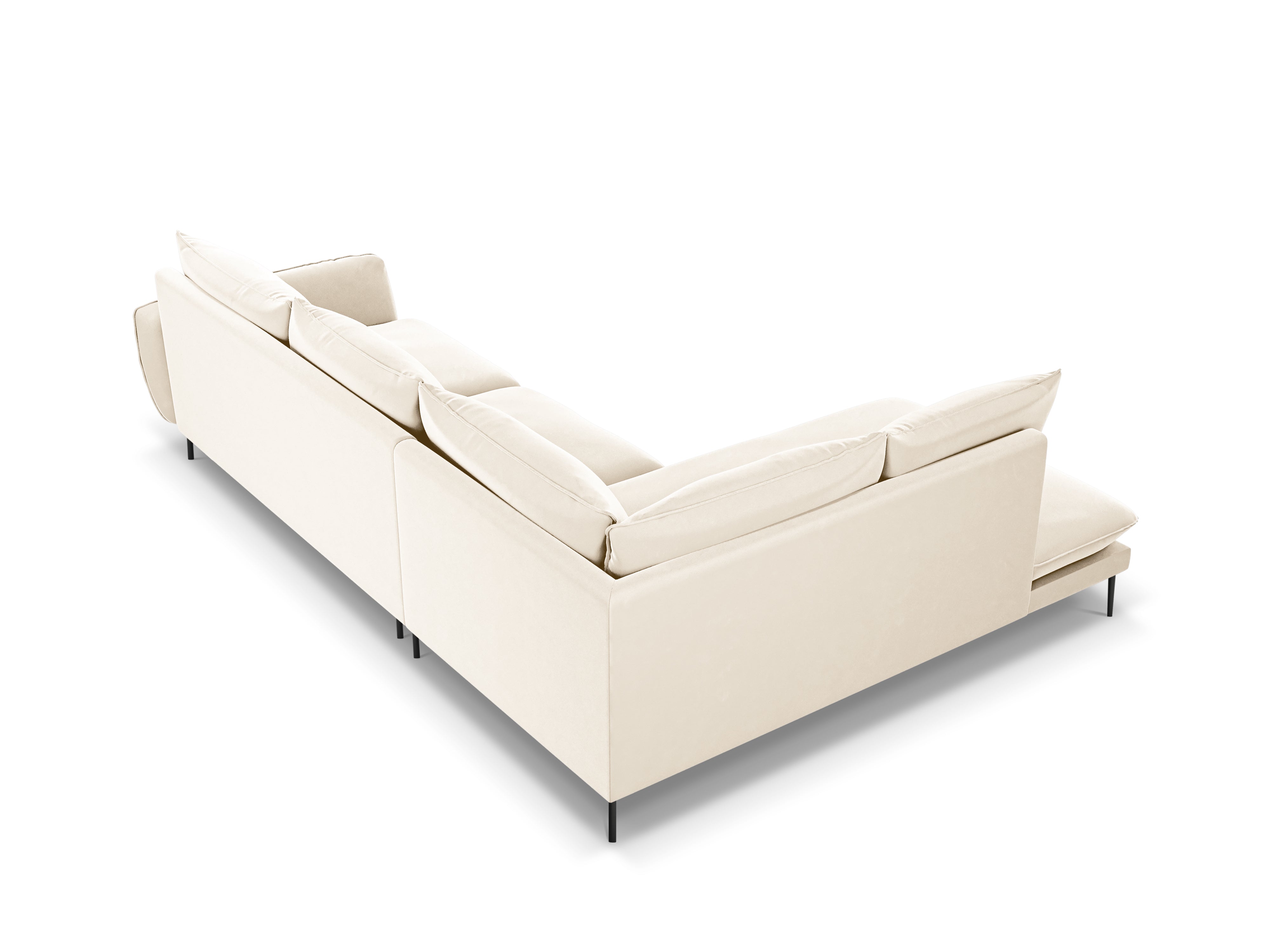 Velvet Corner Sofa for 6 People, Left Side VIENNA in Beige with Black Base