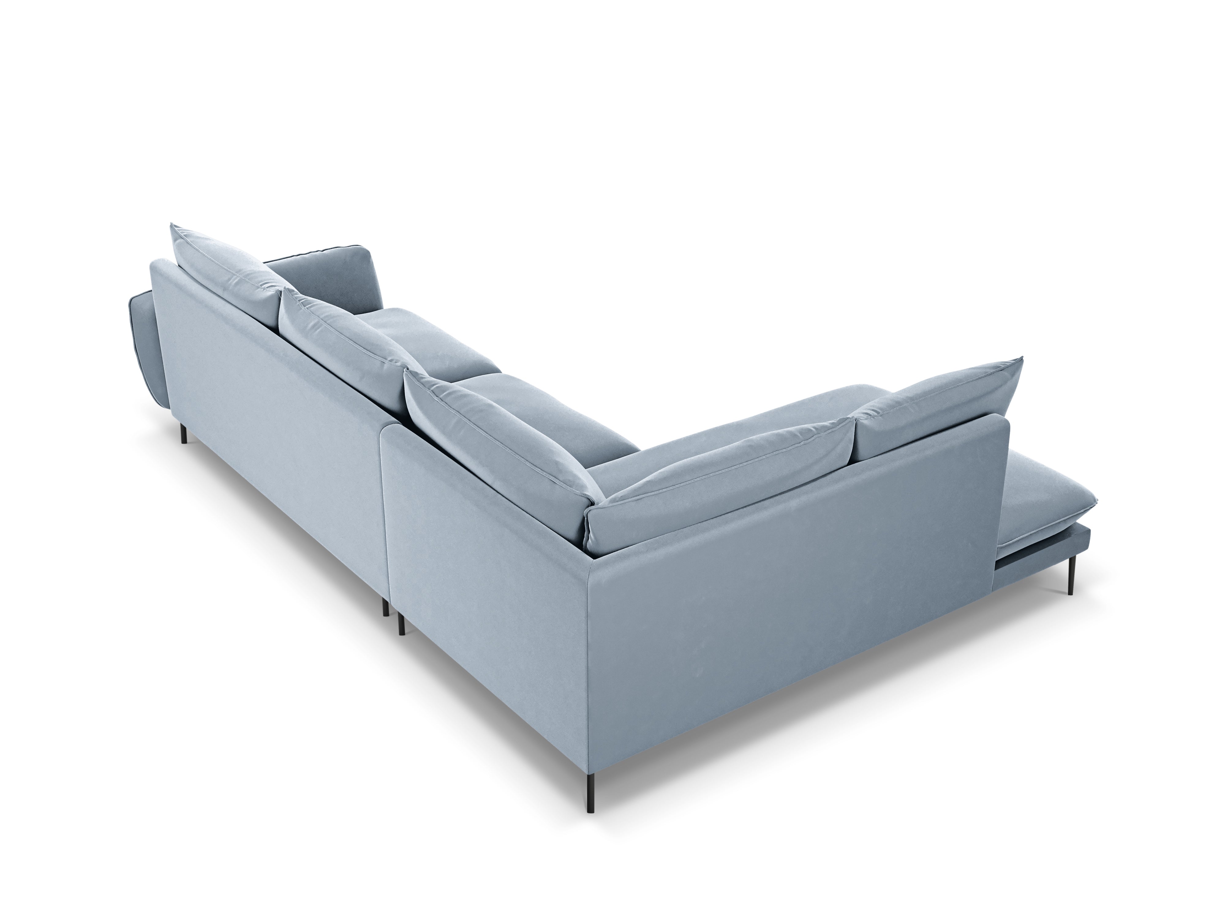 Left-facing velvet corner sofa for 5 people VIENNA light blue with black base