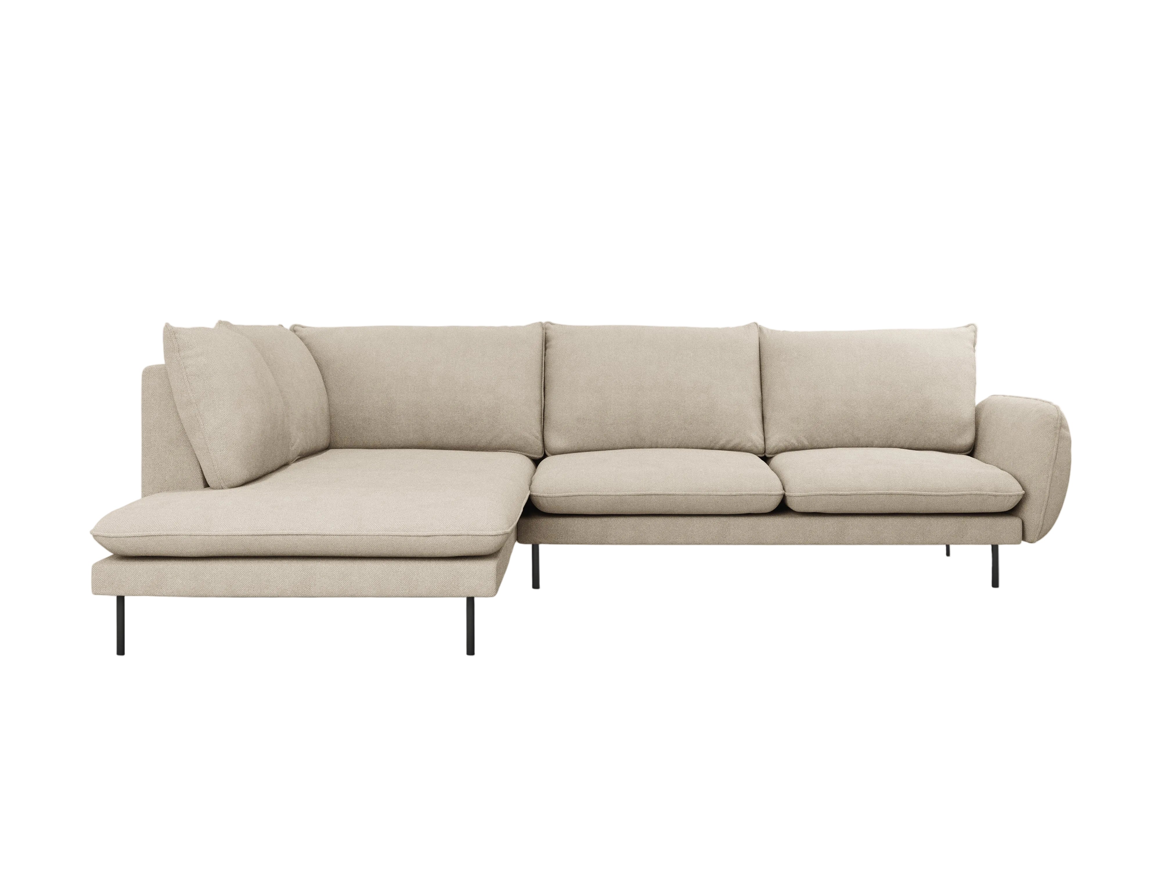 Left-facing 6-seater corner sofa VIENNA beige chenille with black base