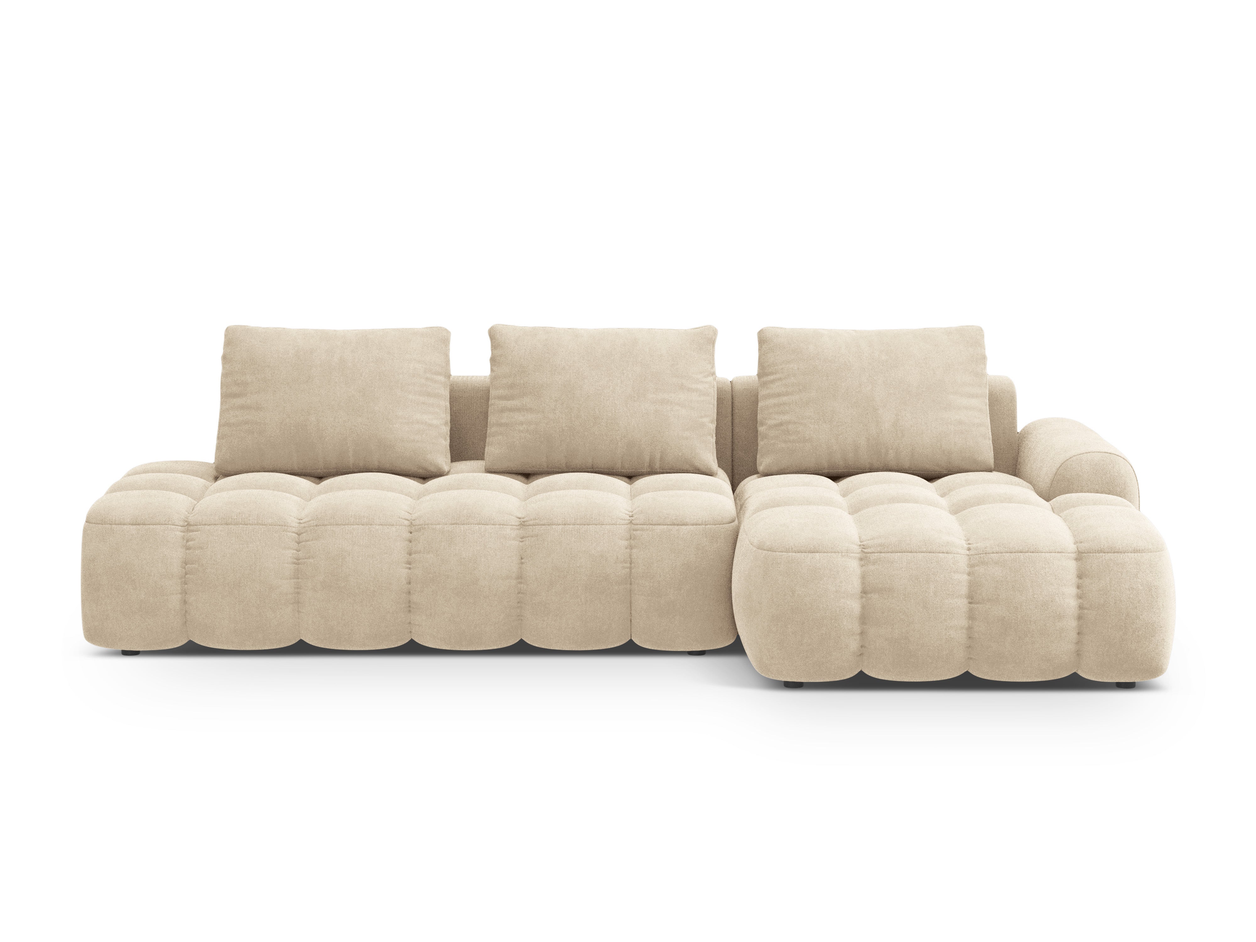 Right-facing velvet corner sofa bed for 3 people LINZ light beige