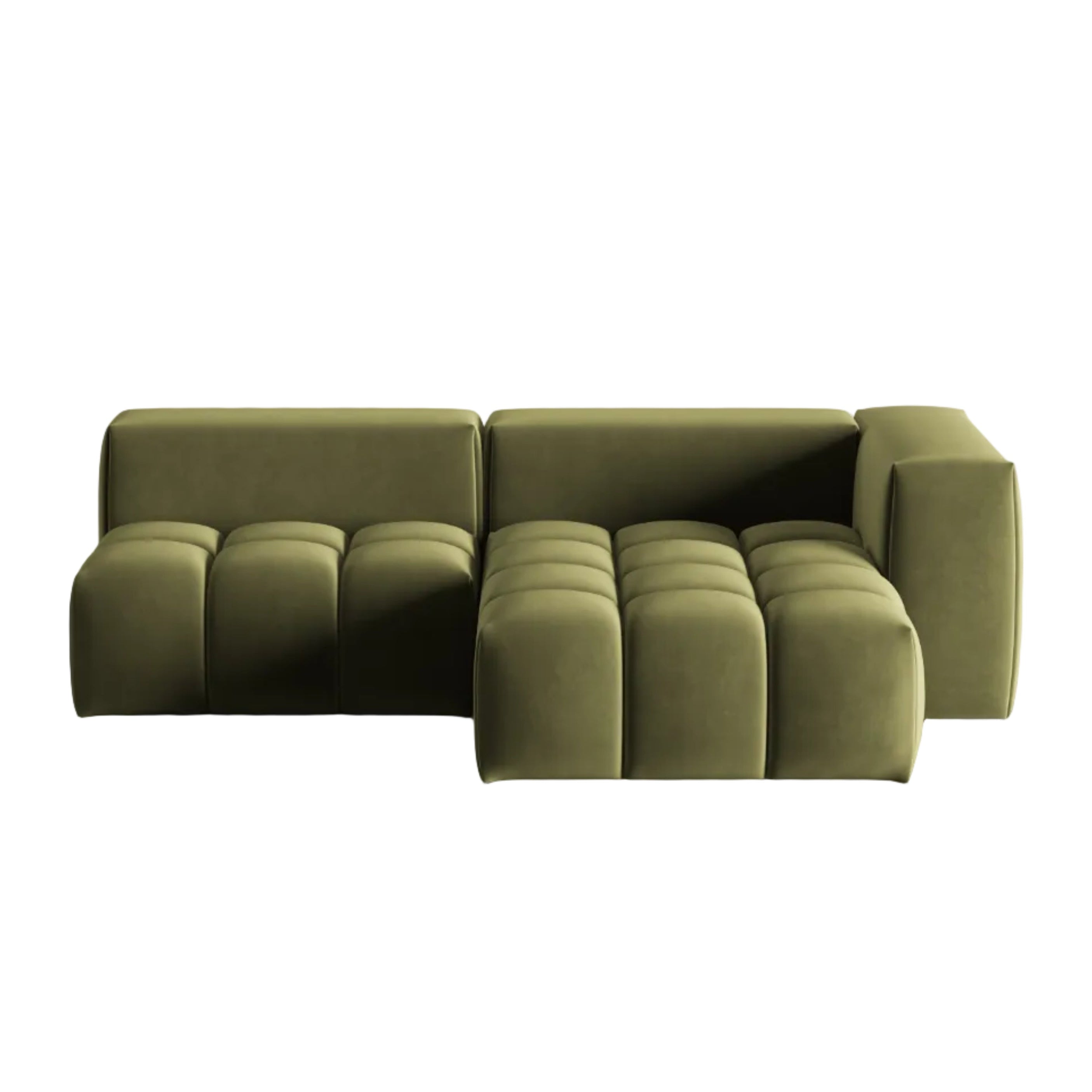 Velvet Corner Sofa for 3 People Right-Hand Open VERONA Light Green