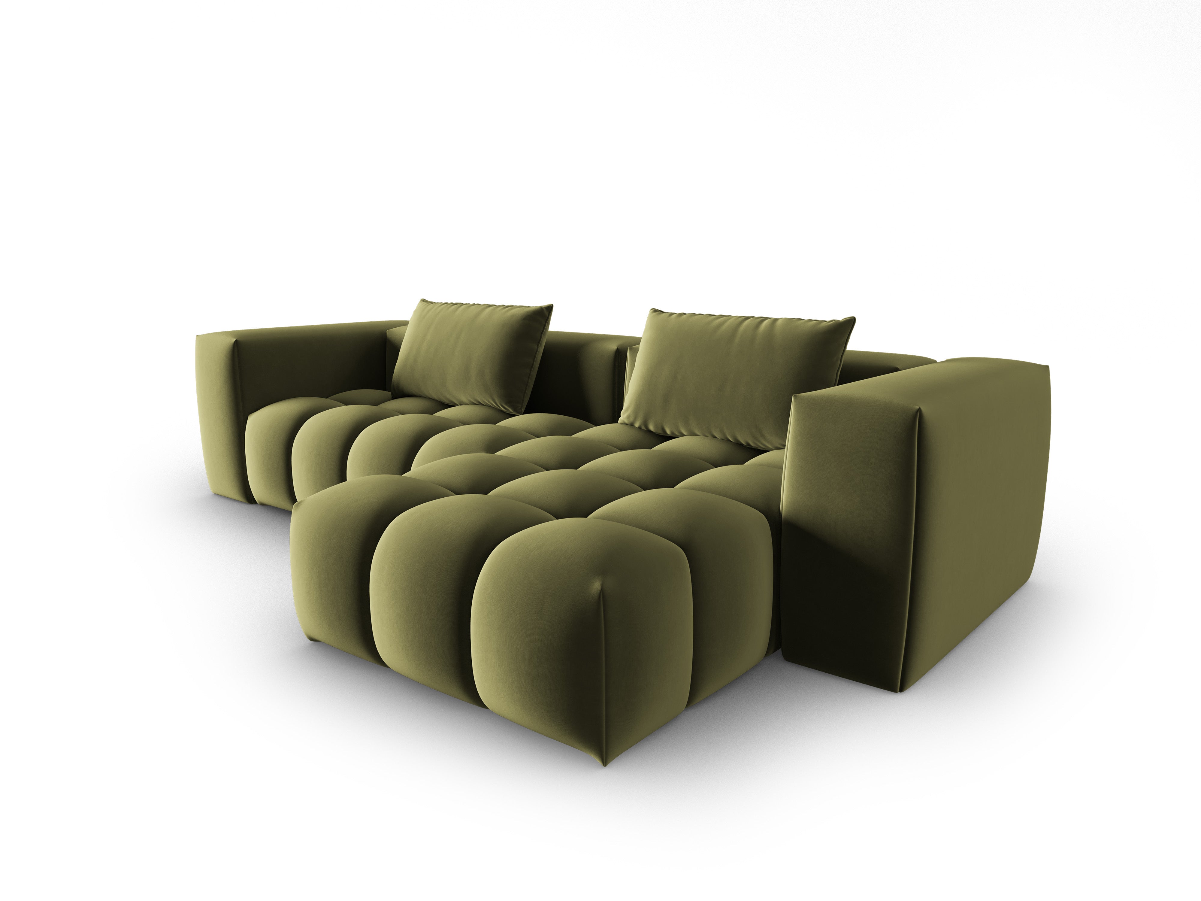 Velvet Corner Sofa for 3 People Right Side VERONA Light Green
