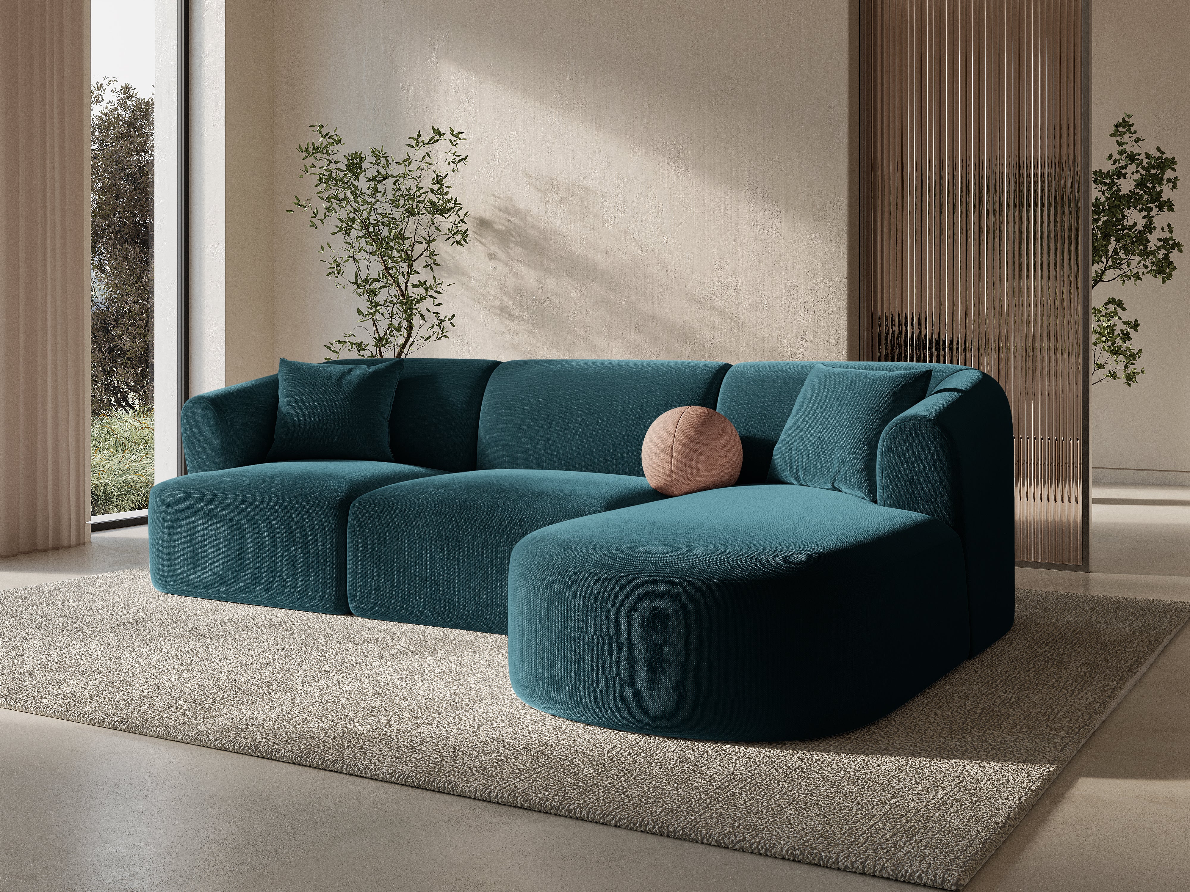Right-facing velvet corner sofa for 4 people CAMPI petrol