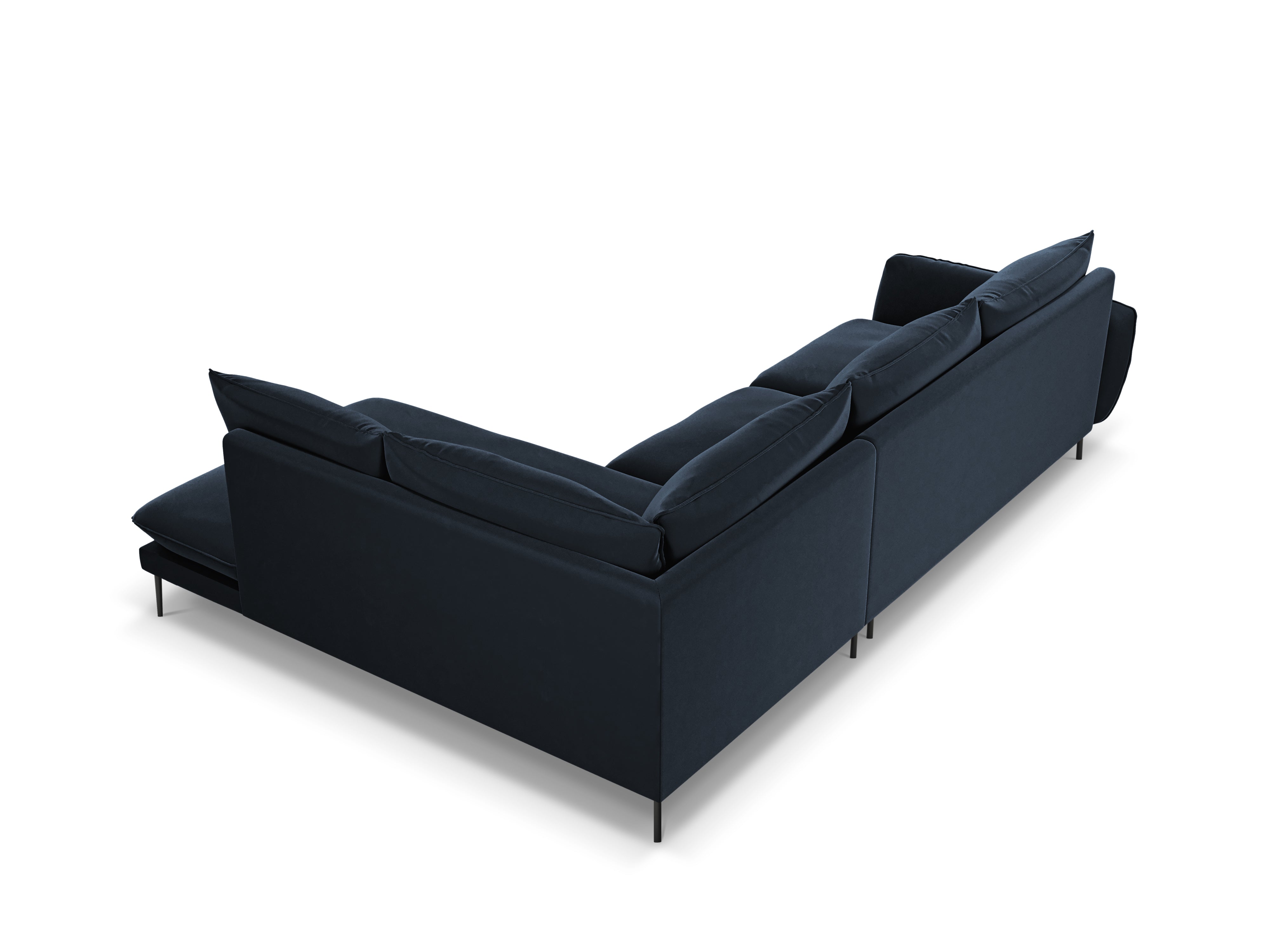 Velvet Corner Sofa for 6 People Right-Hand Side VIENNA Dark Blue with Black Base