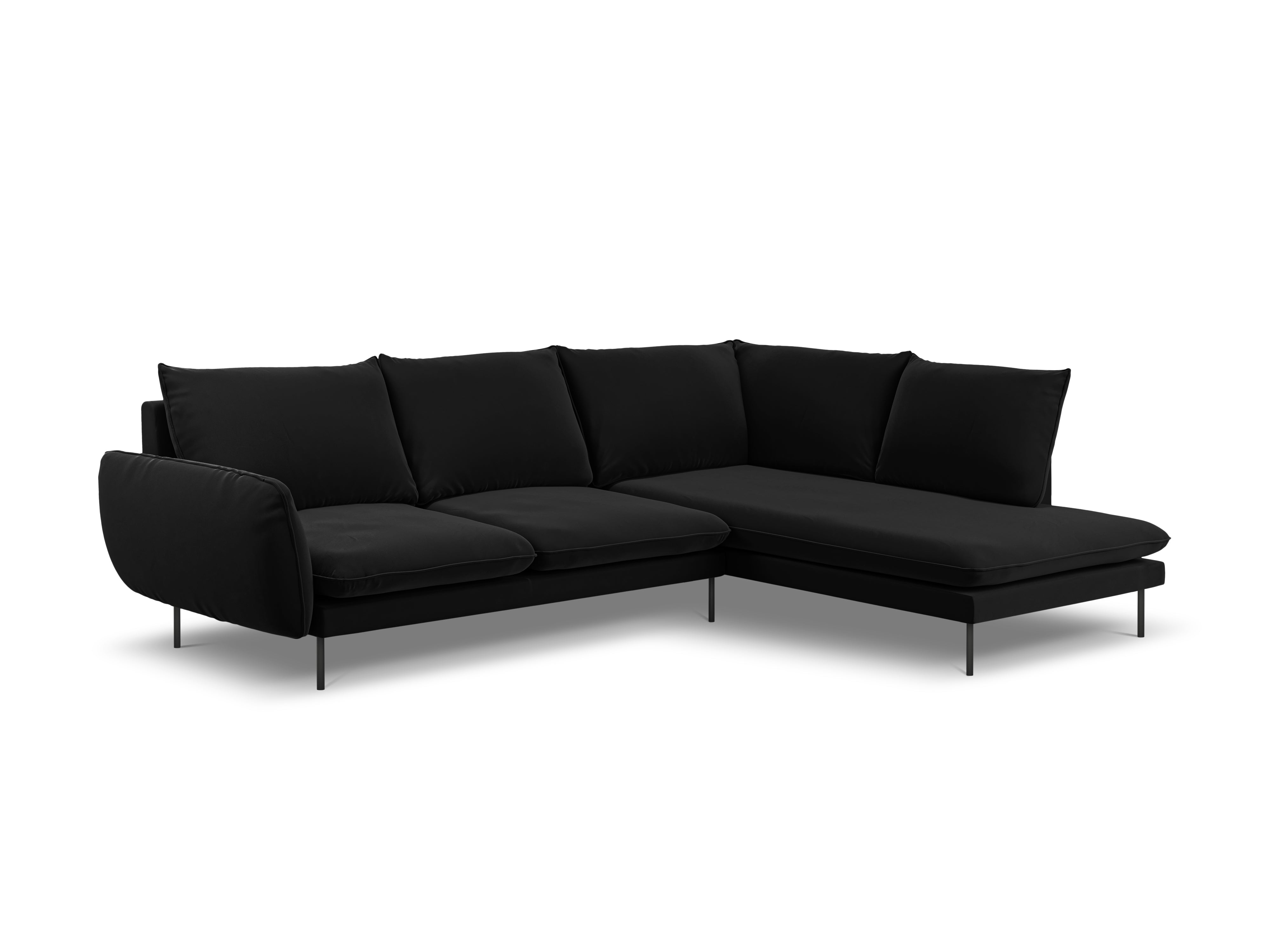 Velvet Corner Sofa for 6 People Right-Hand Side VIENNA Black with Black Base