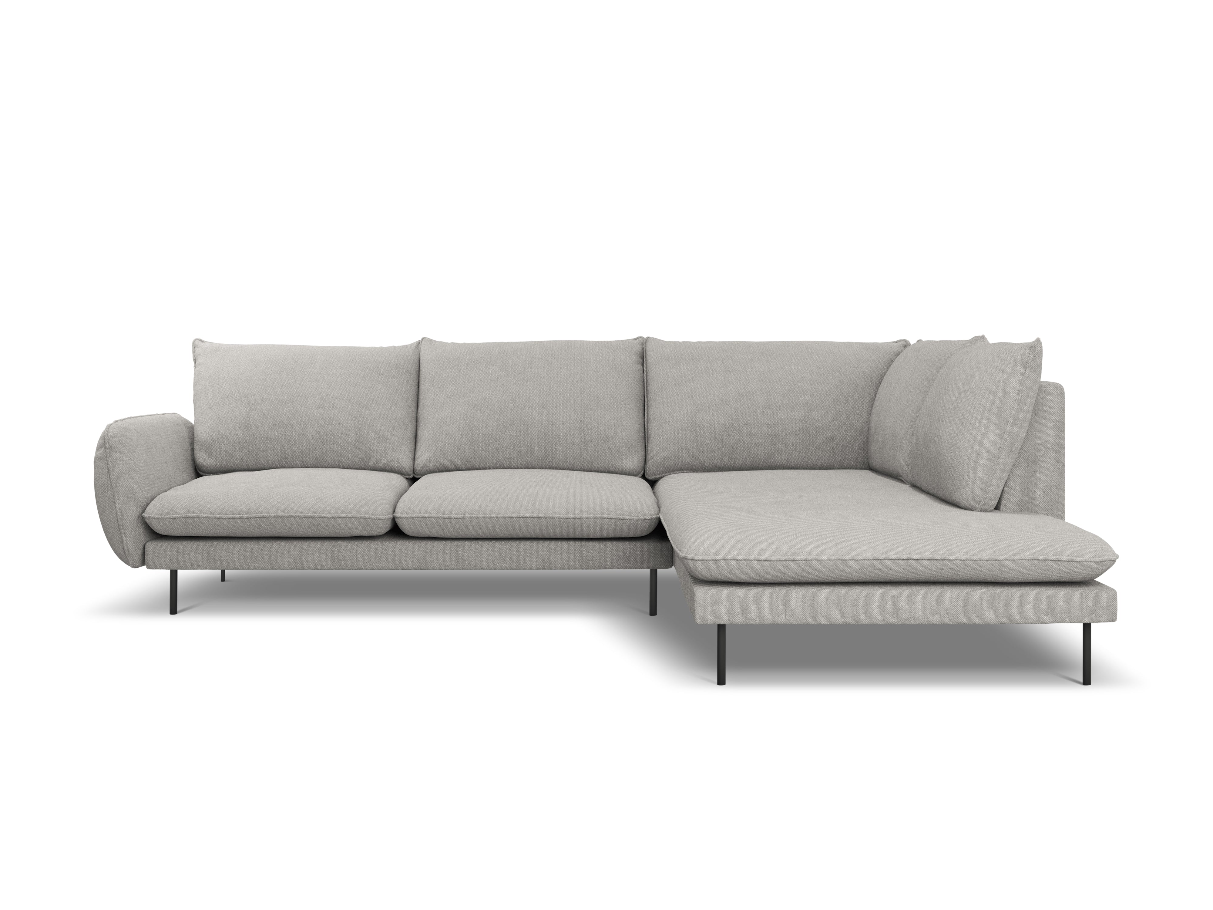 Right-facing 6-seater corner sofa VIENNA light gray chenille with black base