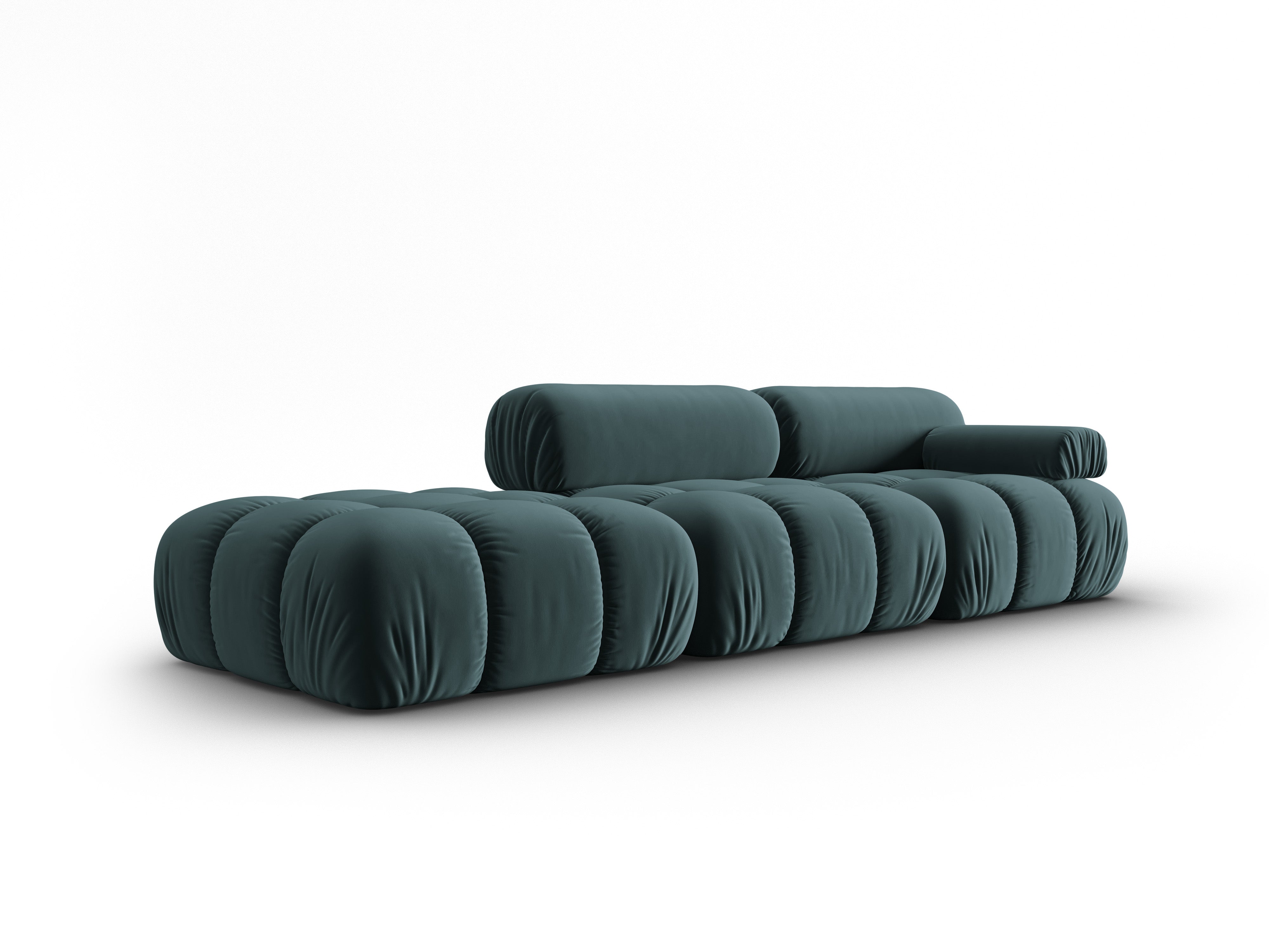 Sofa z aksamitom, 3-osobová, otvorená, ľavostranná, CORTINA, tyrkysová.