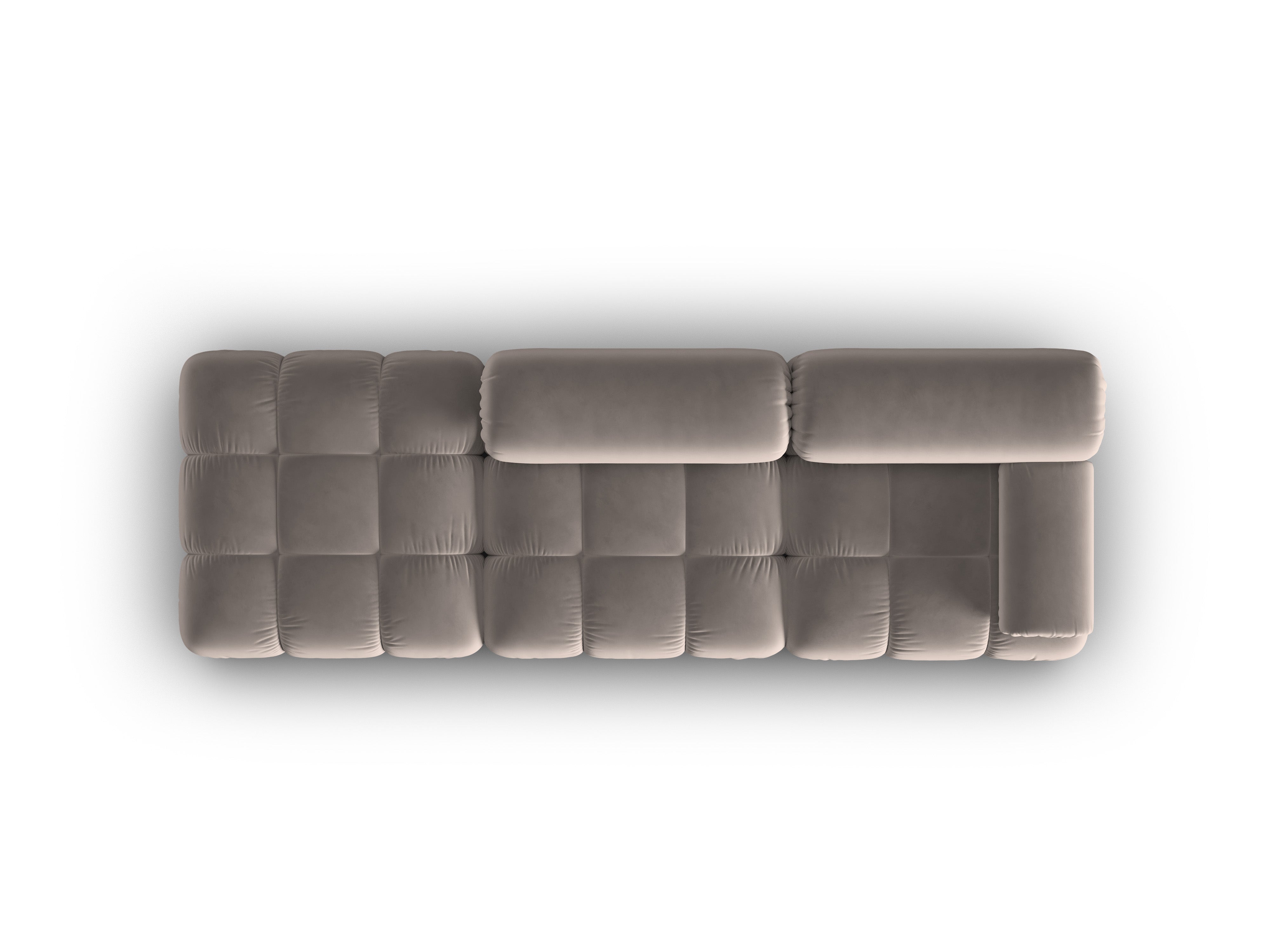 Sofa z jemného aksamitného materiálu, trojmiestna, otvorená z ľavej strany, CORTINA v odtieni cappuccino.