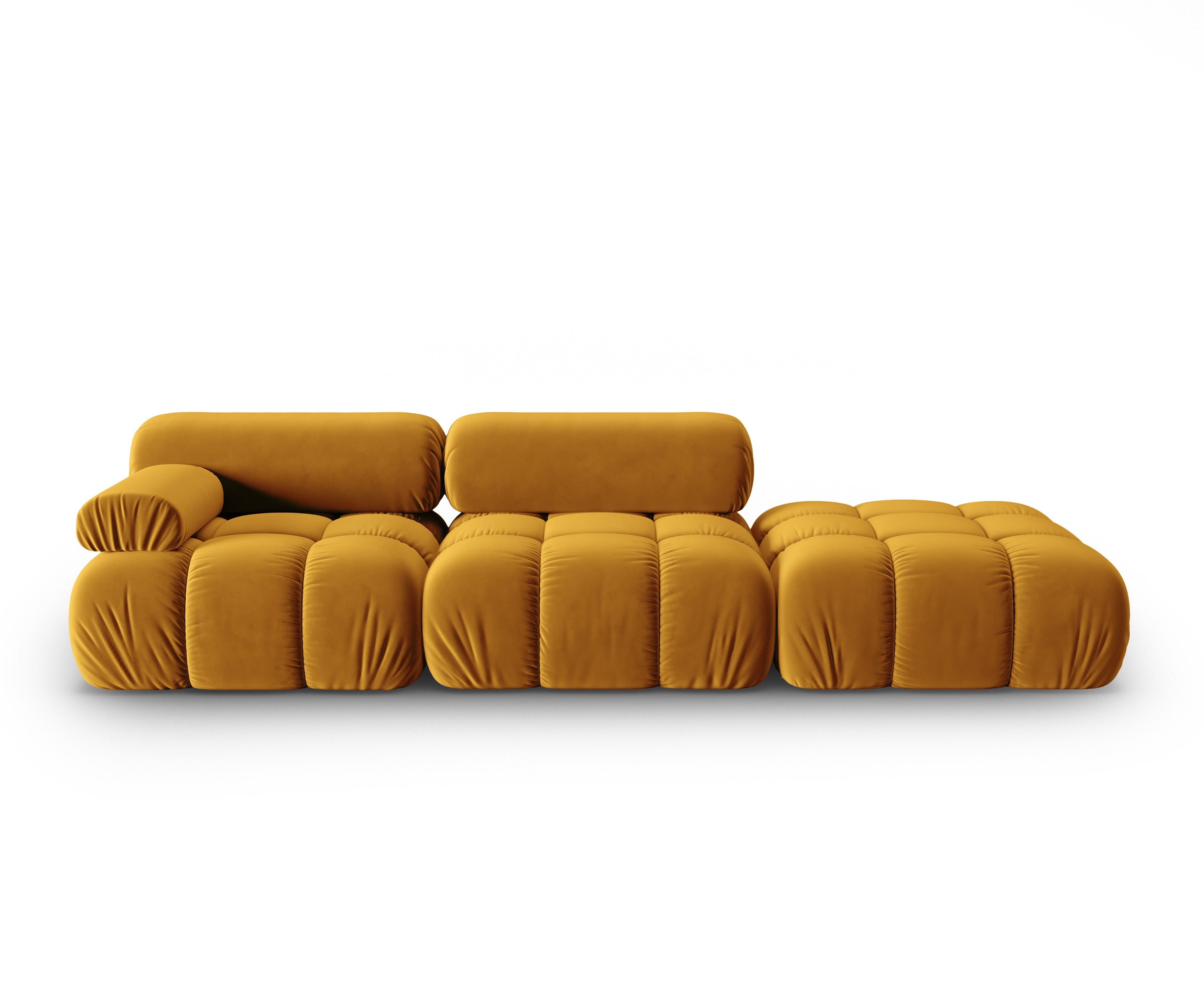 Sofa z jemného sametu 3-miestna otvorená pravostranná CORTINA žltá