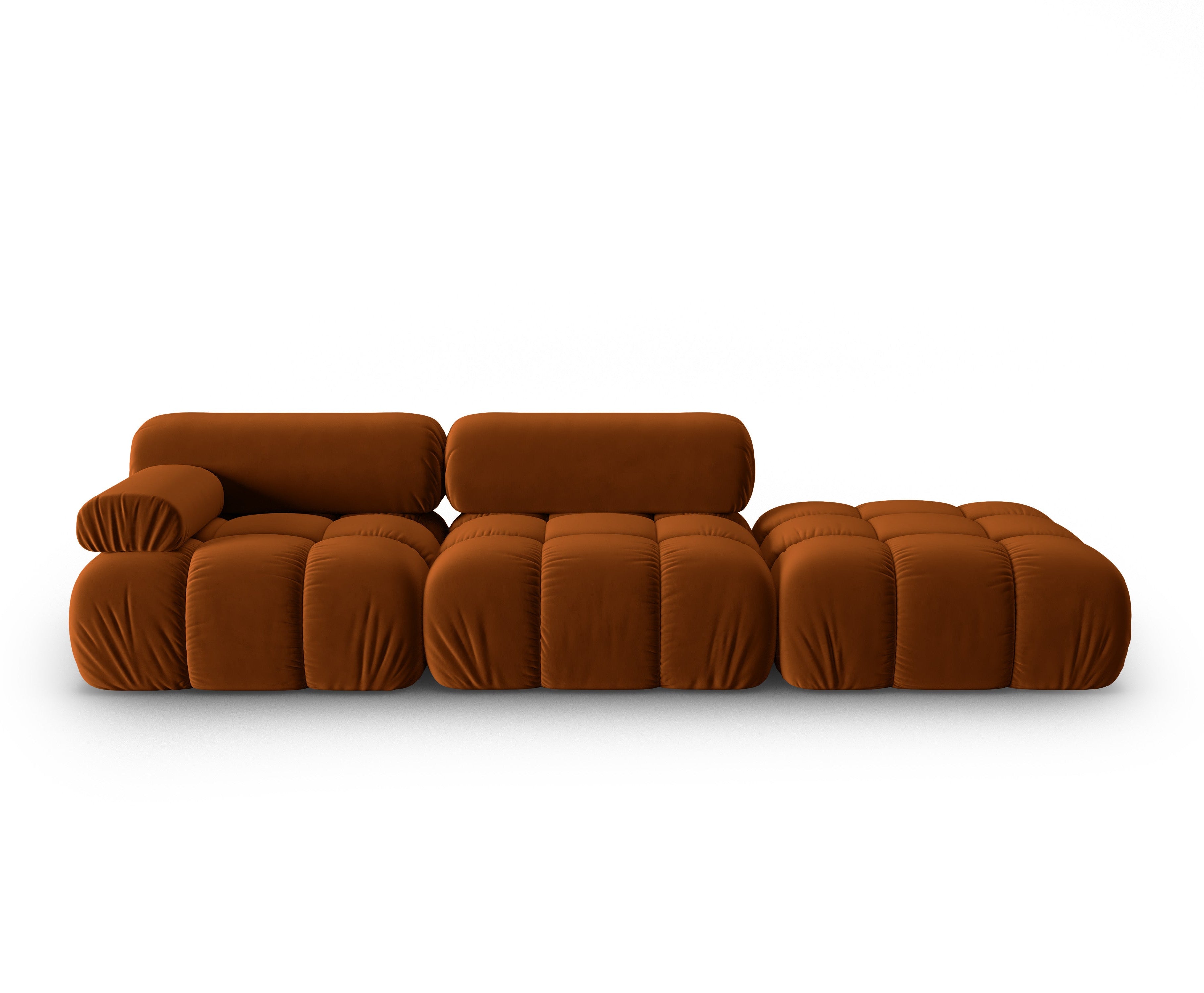 Sofa z aksamitom, 3-osobová, otvorená pravostranná, CORTINA, terakota.