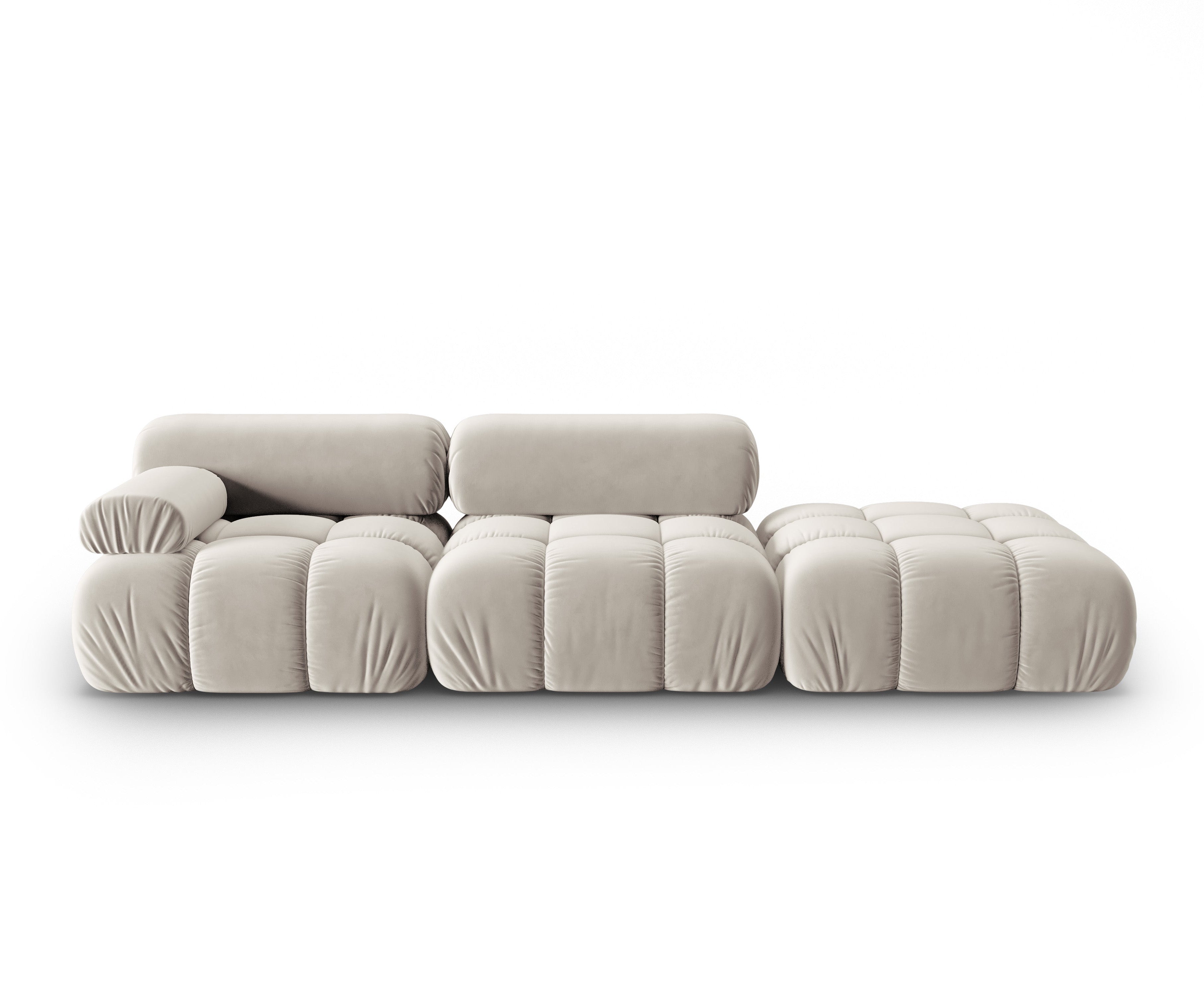 Sofa z jemného sametu 3-miestna otvorená pravostranná CORTINA béžová