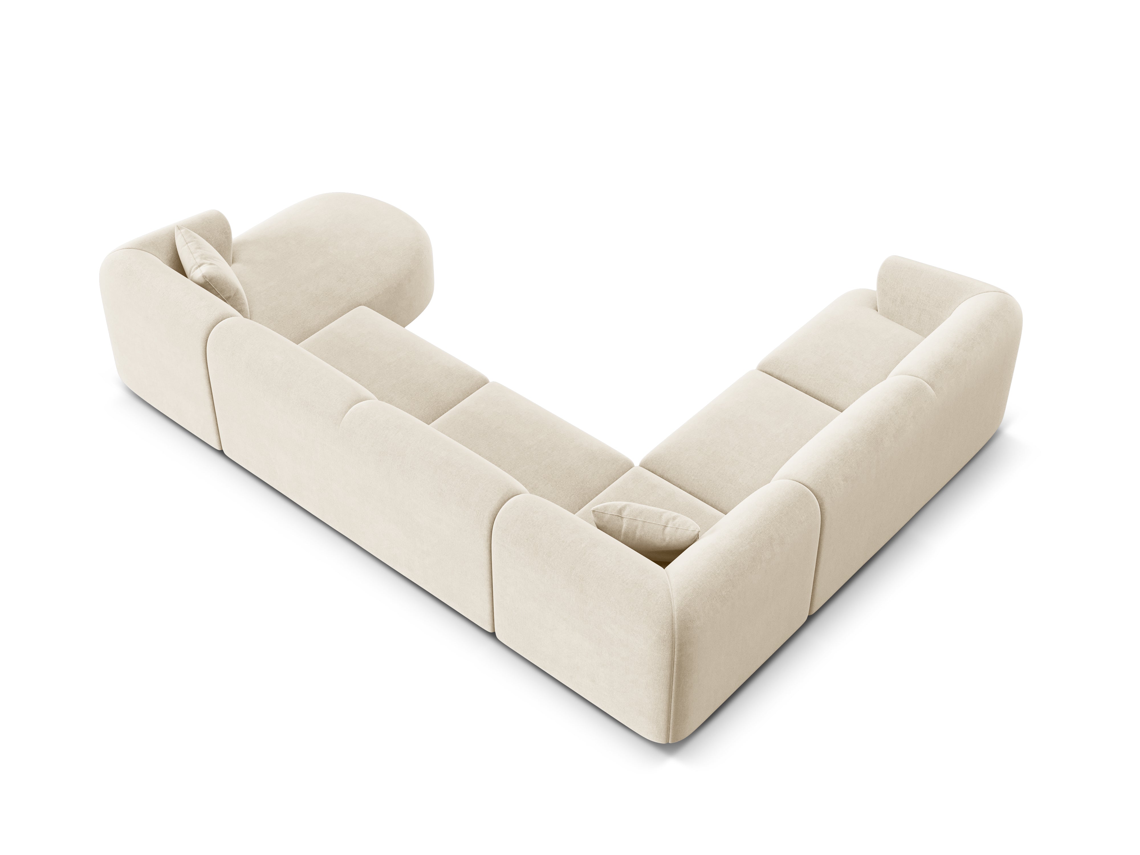 Rohová sedačka s ľavým sedením z jemného sametu panoramatická pre 7 osôb CAMPI svetlo béžová