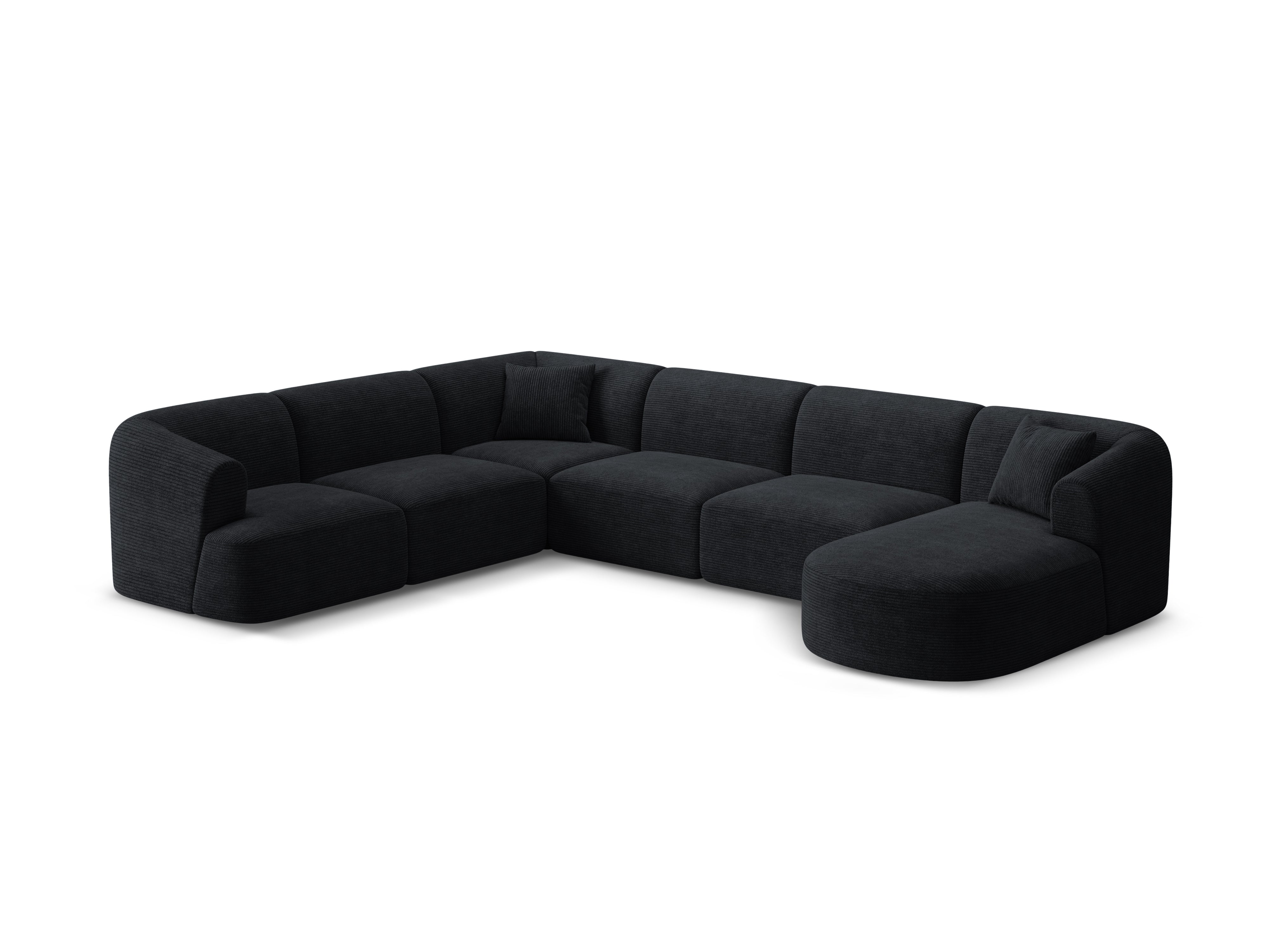 Left-sided panoramic corner sofa for 7 people CAMPI black corduroy