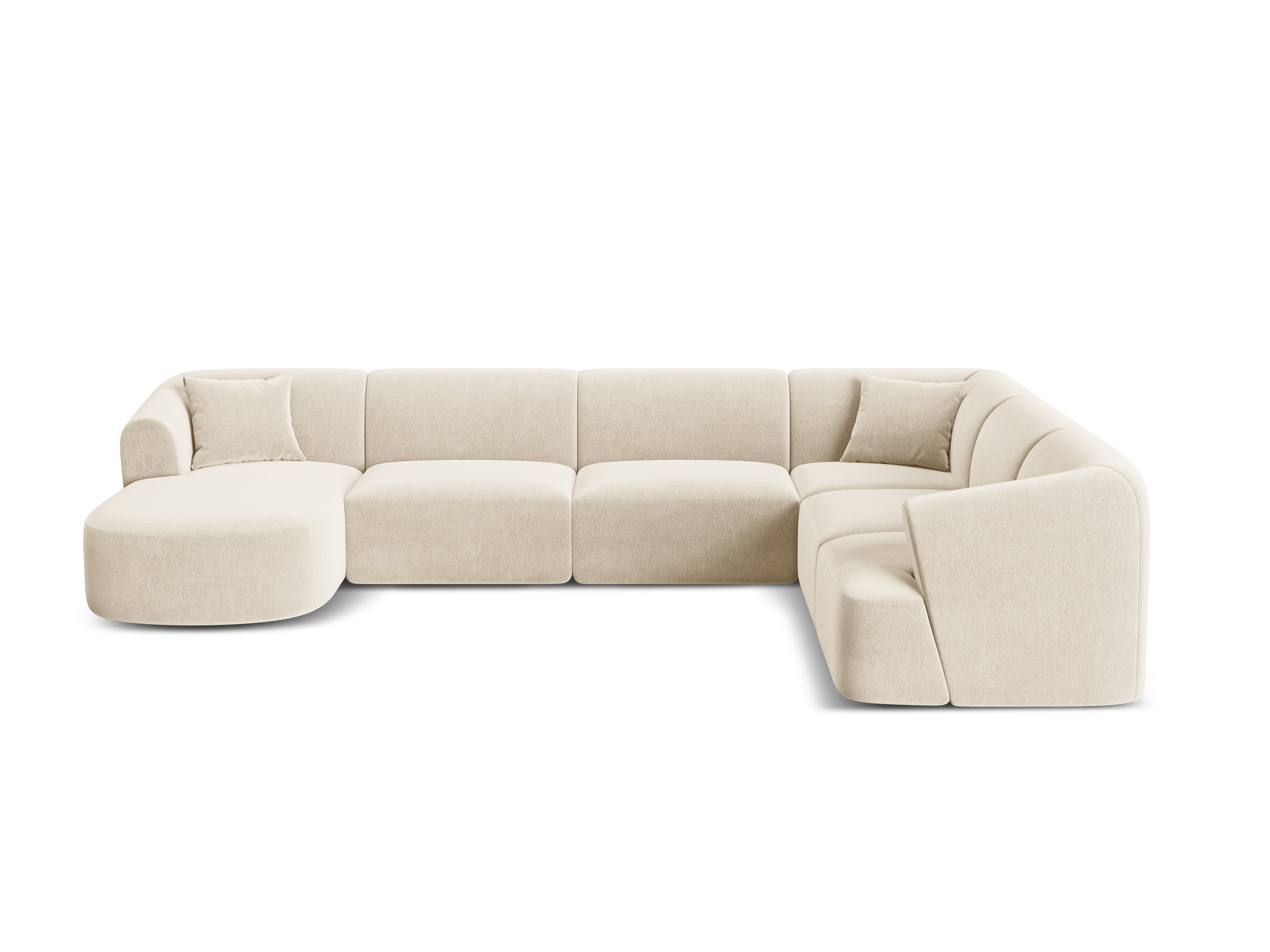 Pravostranný rohový sametový panoramatický 7-miestny CAMPI svetlo béžový