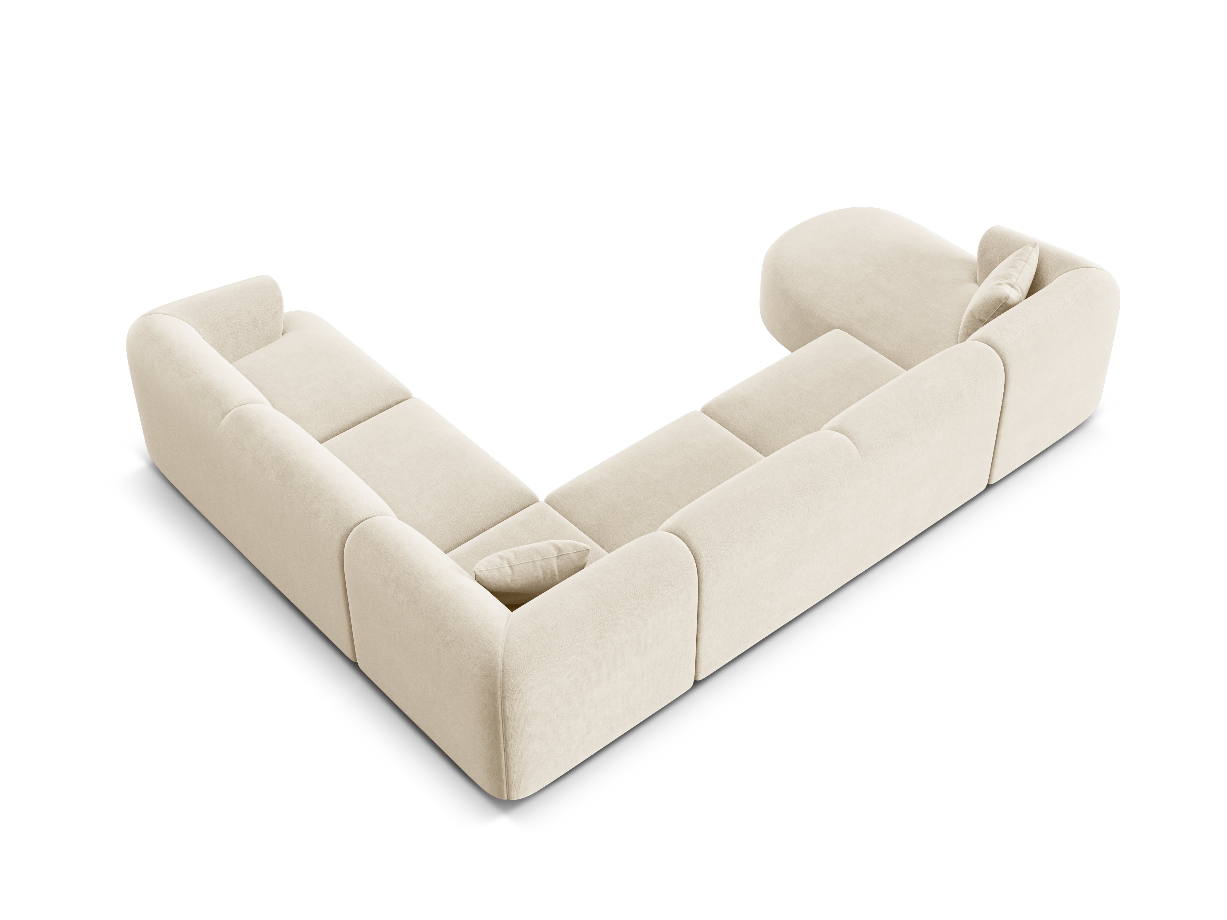 Pravostranný rohový sametový panoramatický 7-miestny CAMPI svetlo béžový