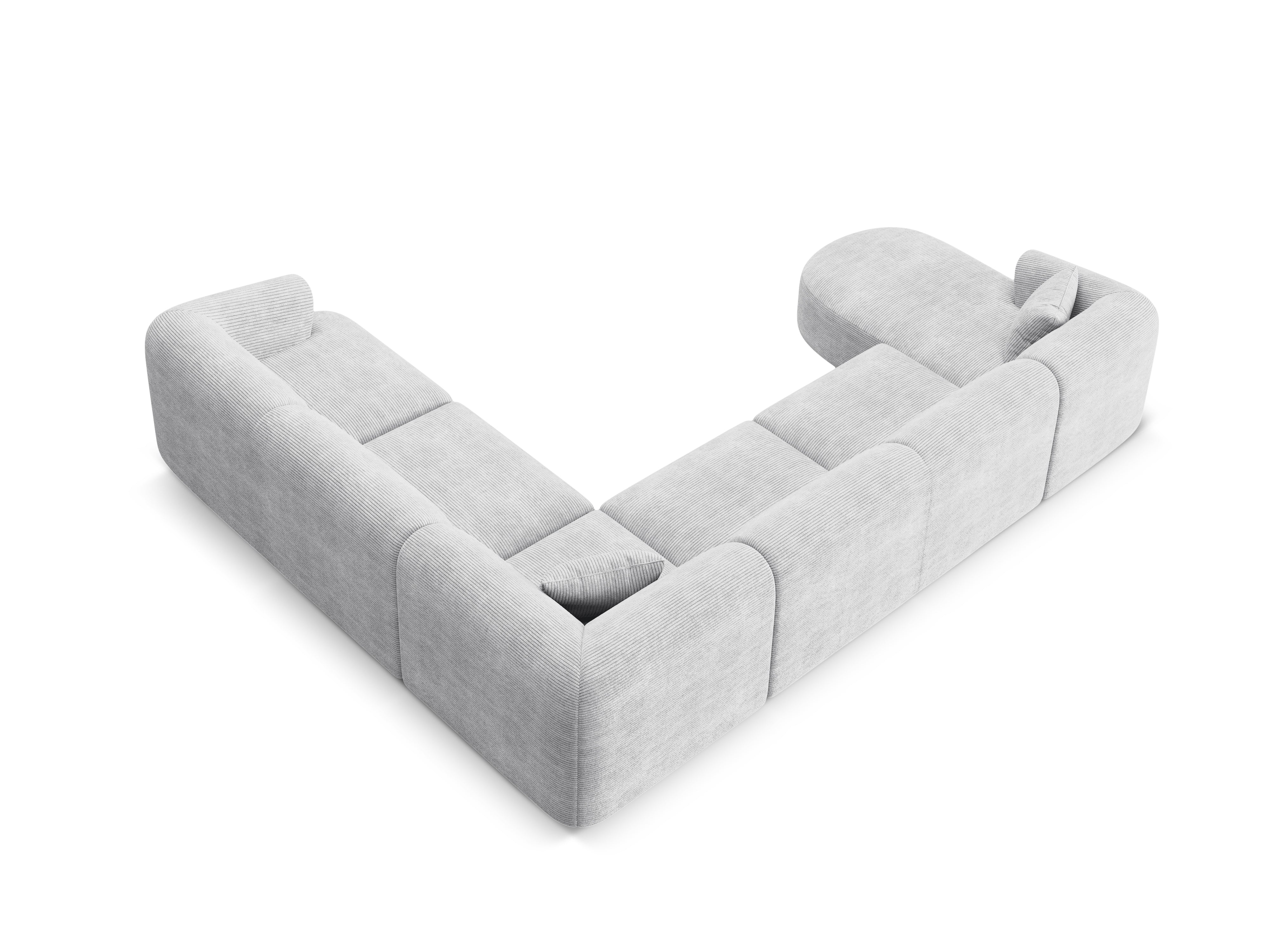 Pravostranný panoramatický rohový gauč pre 7 osôb CAMPI svetlosivý zamat