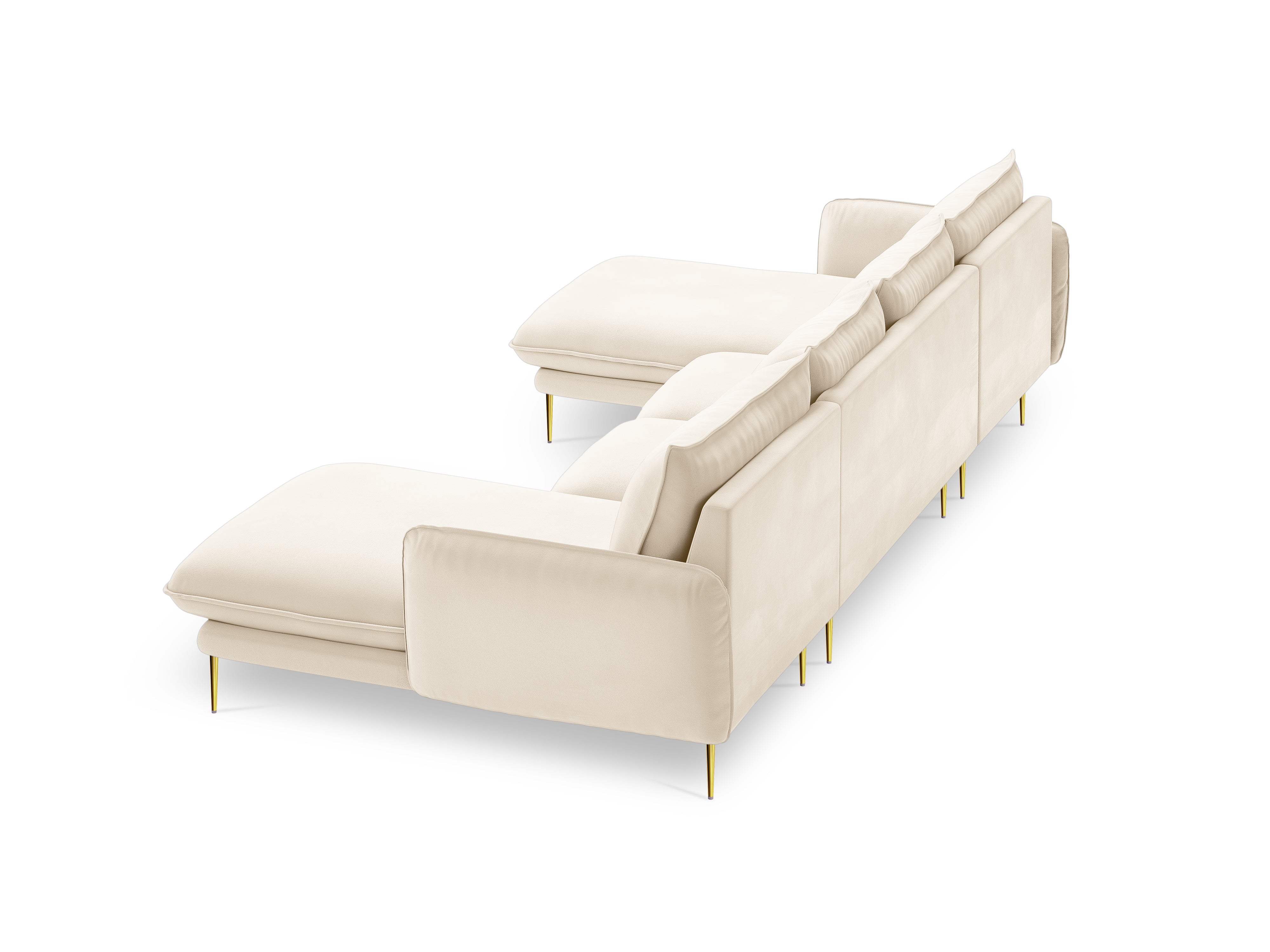 VIENNA Light Beige Velvet 6-Seater Panoramic Sofa with Gold Base